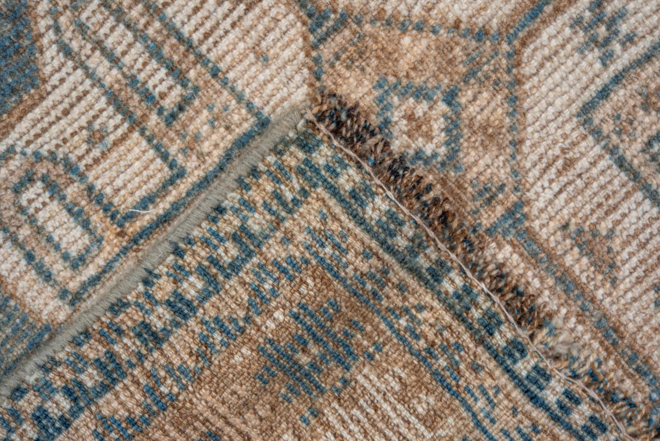 7' x 10' one-of-a-kind handmade vintage Shiraz large size rug. Color palette: ivory, sky blue, beige, taupe, camel, slate