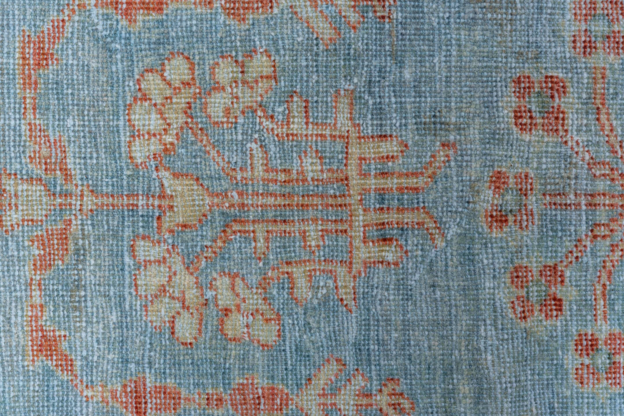 8' x 12' one-of-a-kind handmade vintage Mahal large size rug. Color palette: sky blue, ivory, rust, pale blue, coral, cream