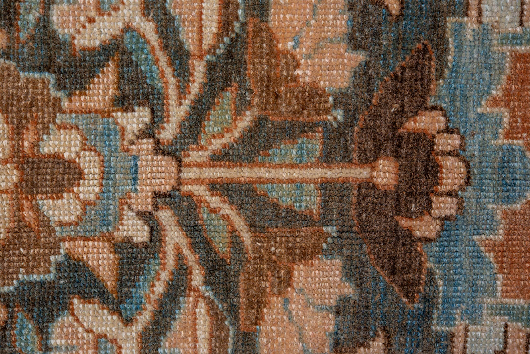 12' x 17' one-of-a-kind handmade vintage Baktiary oversize rug. Color palette: rust, charcoal, sky blue, ivory, taupe, camel
