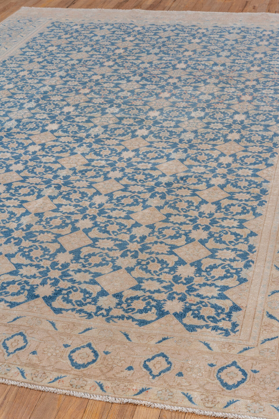 7' x 10' one-of-a-kind handmade vintage Tabriz large size rug. Color palette: ivory, sky blue, beige, cream, taupe