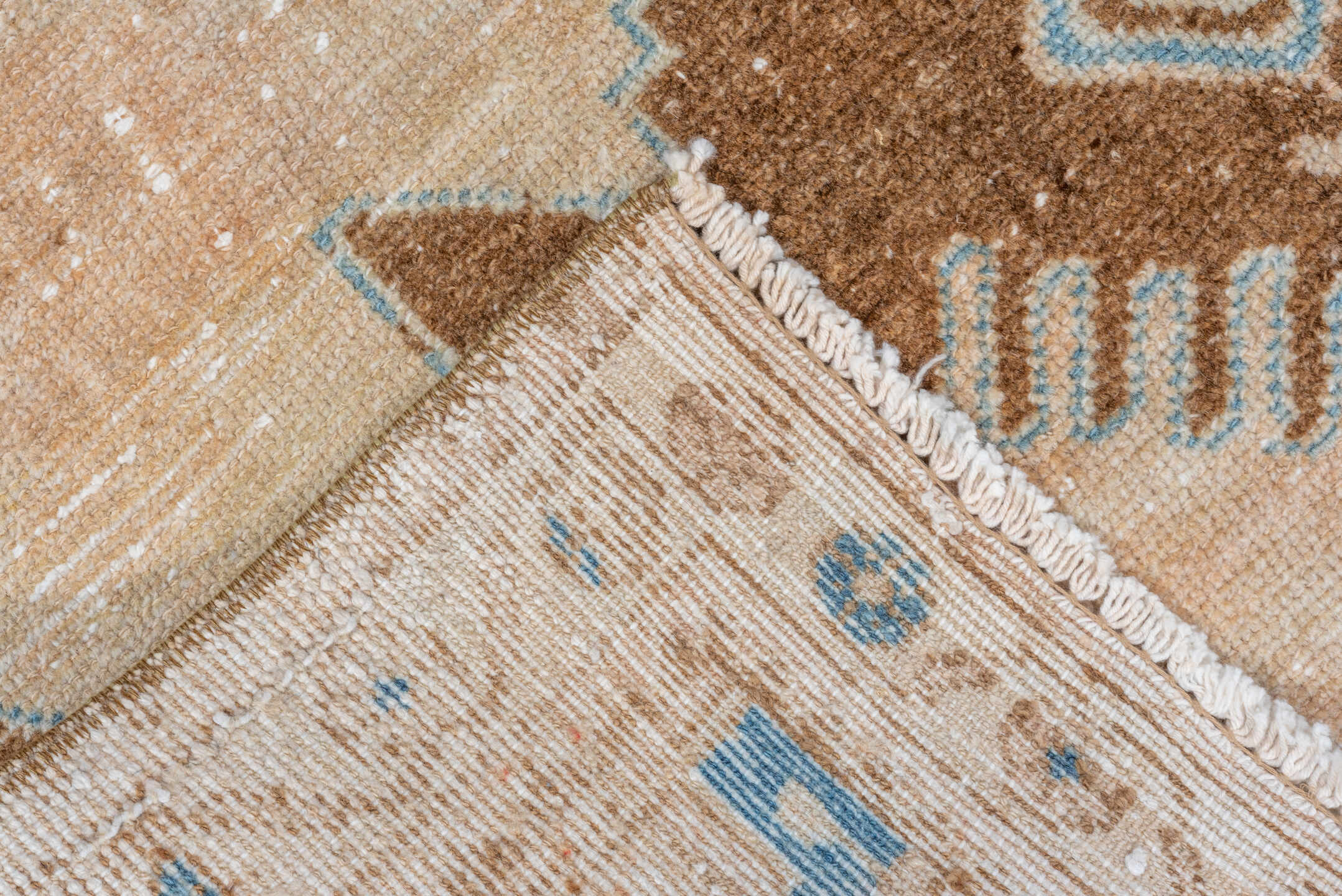3' x 4' one-of-a-kind handmade vintage Malayer small size rug. Color palette: ivory, camel, sky_blue, taupe, light_blue