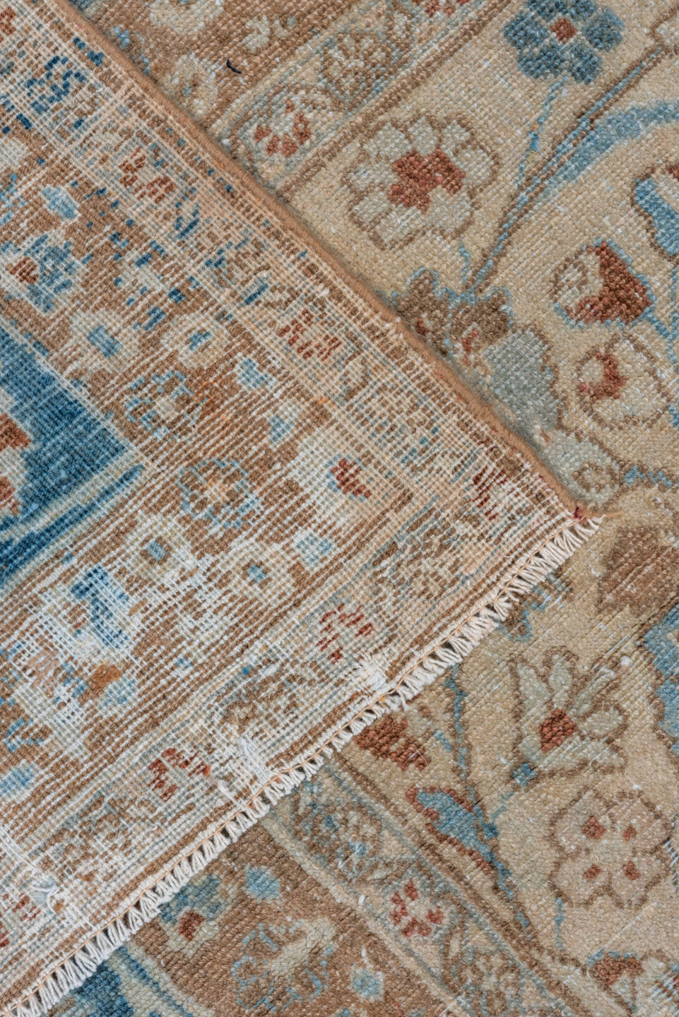 8' x 11' one-of-a-kind handmade vintage Tabriz large size rug. Color palette: ivory, blue, taupe, rust, sky_blue, cream
