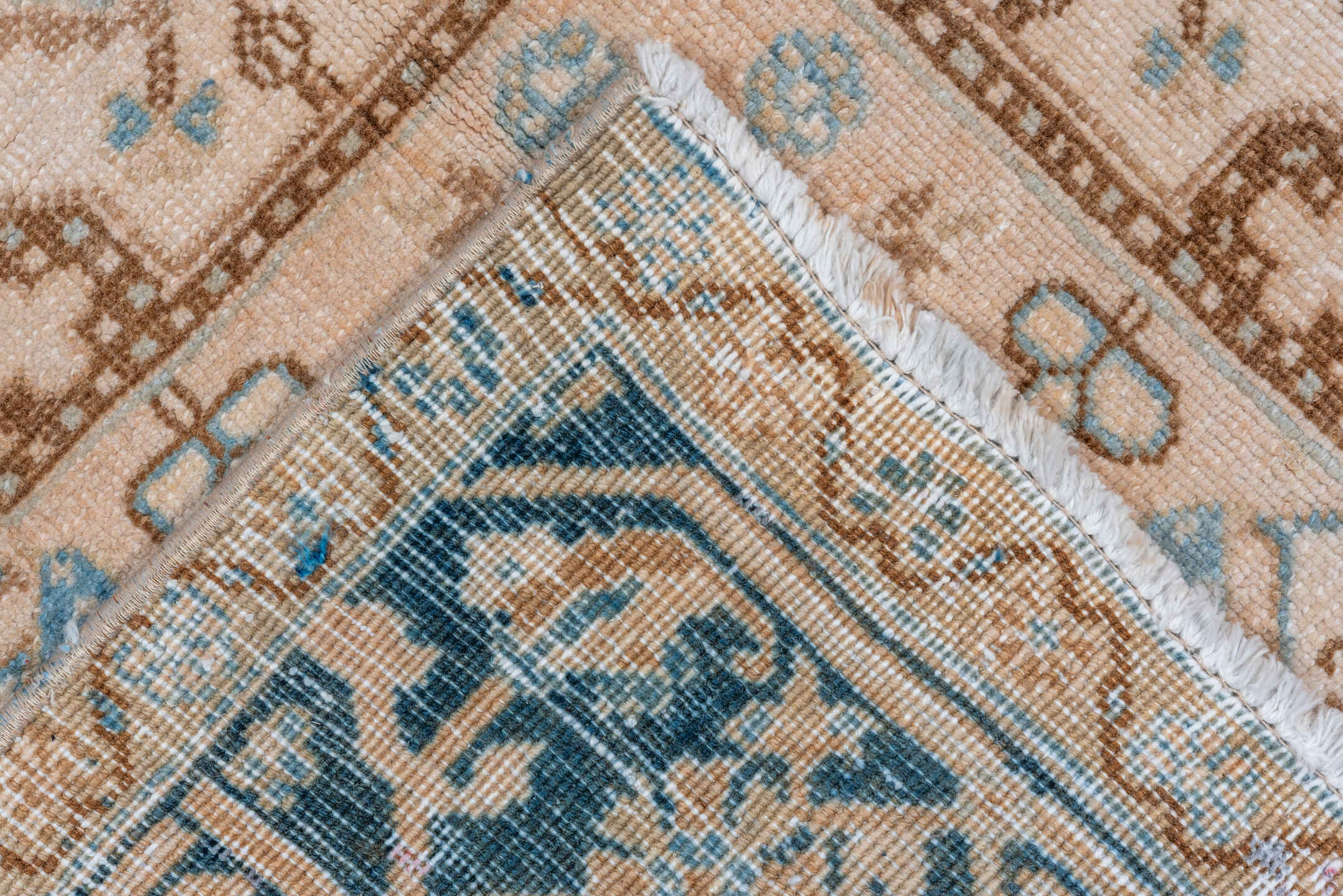 8' x 10' one-of-a-kind handmade vintage Heriz large size rug. Color palette: ivory, sky blue, teal, taupe, camel, beige