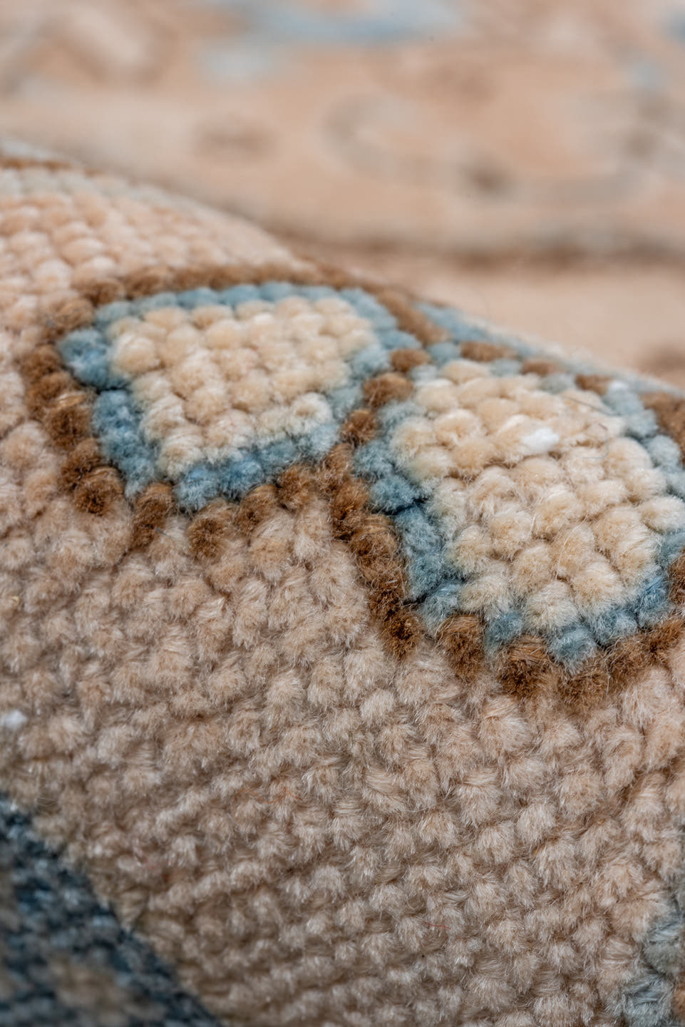 8' x 10' one-of-a-kind handmade vintage Heriz large size rug. Color palette: ivory, sky blue, teal, taupe, camel, beige