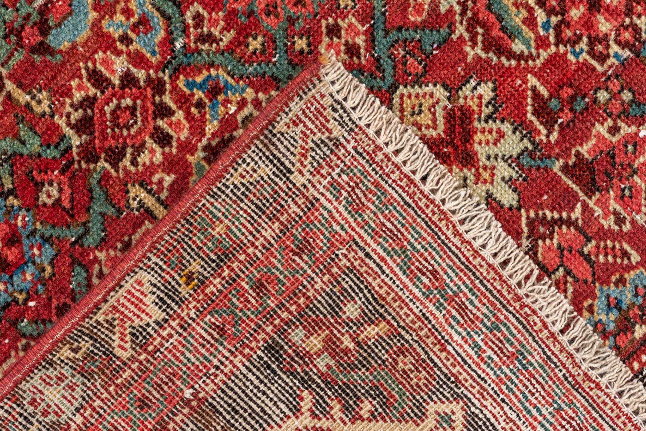 5' x 9' one-of-a-kind handmade vintage Malayer medium size rug. Color palette: rust, brown, ivory, cobalt, terra cotta