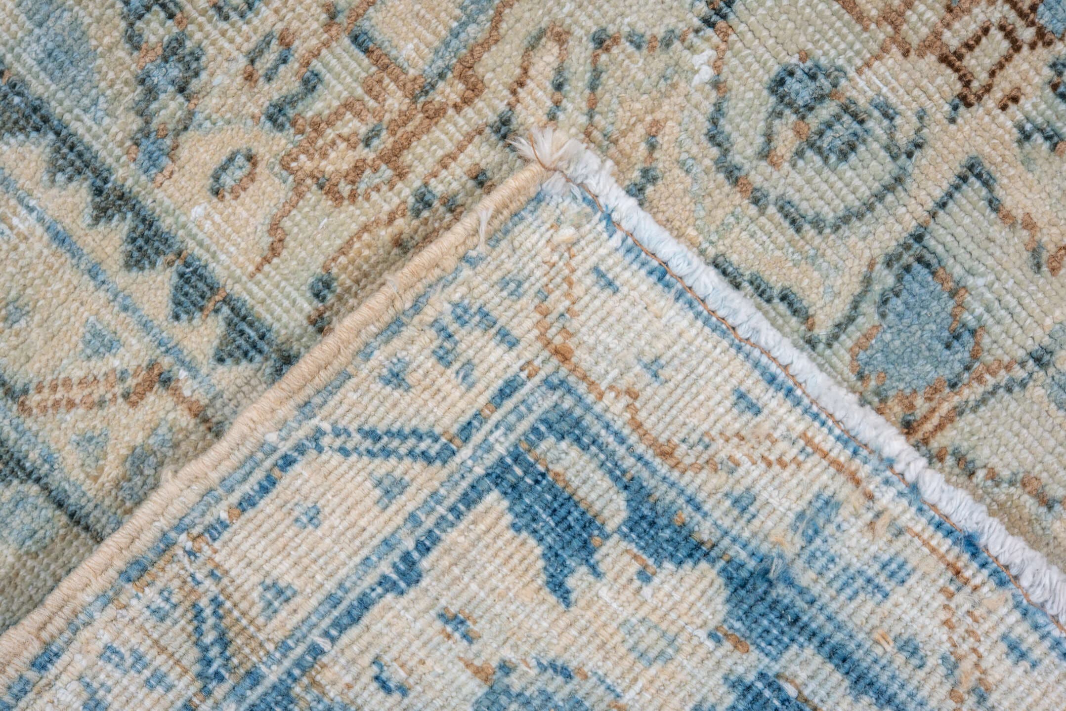 8' x 11' one-of-a-kind handmade vintage Heriz large size rug. Color palette: light blue, ivory, slate, beige, camel, gray