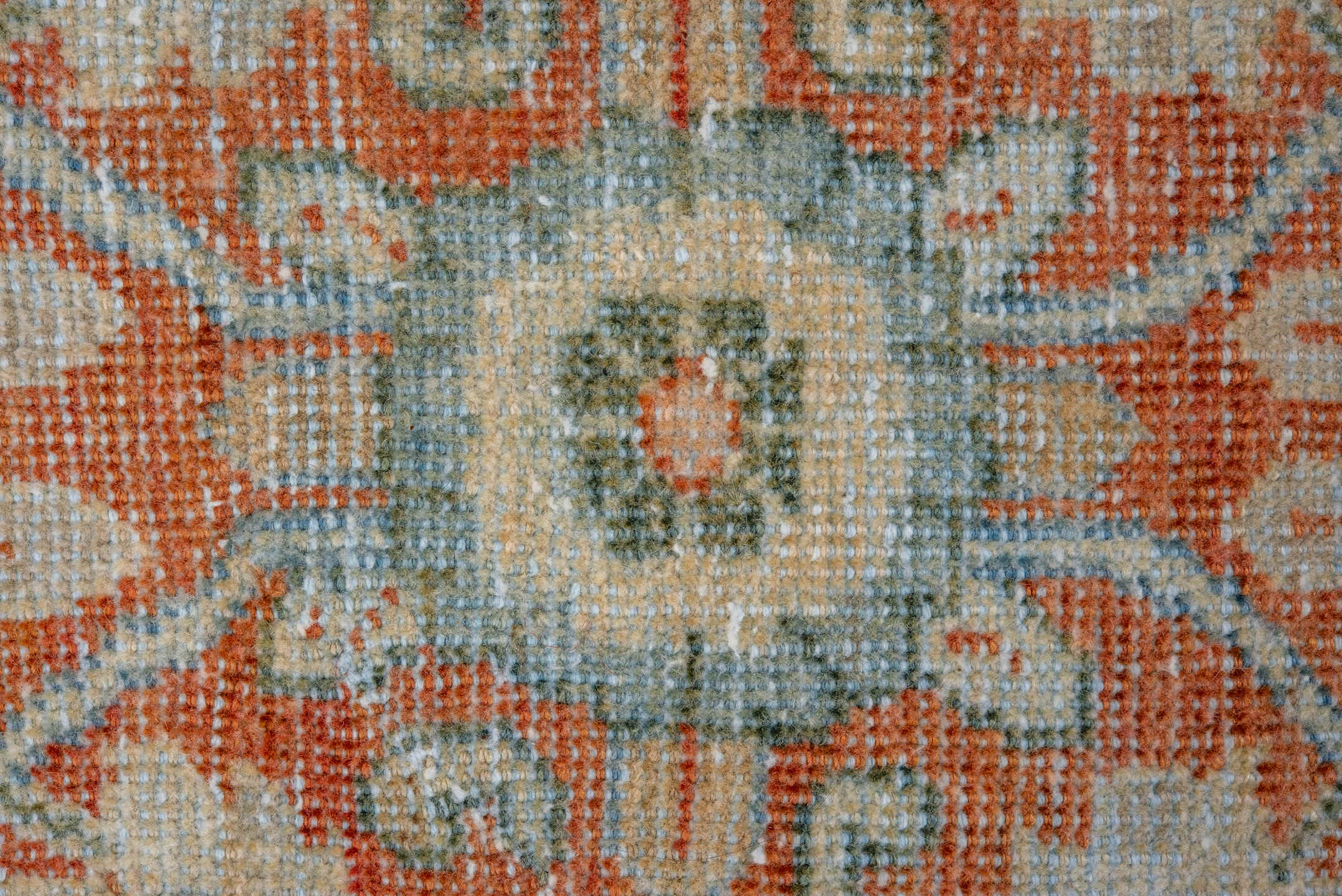 7' x 10' one-of-a-kind handmade vintage Mahal large size rug. Color palette: terra cotta, pale aqua, ivory, beige, sage