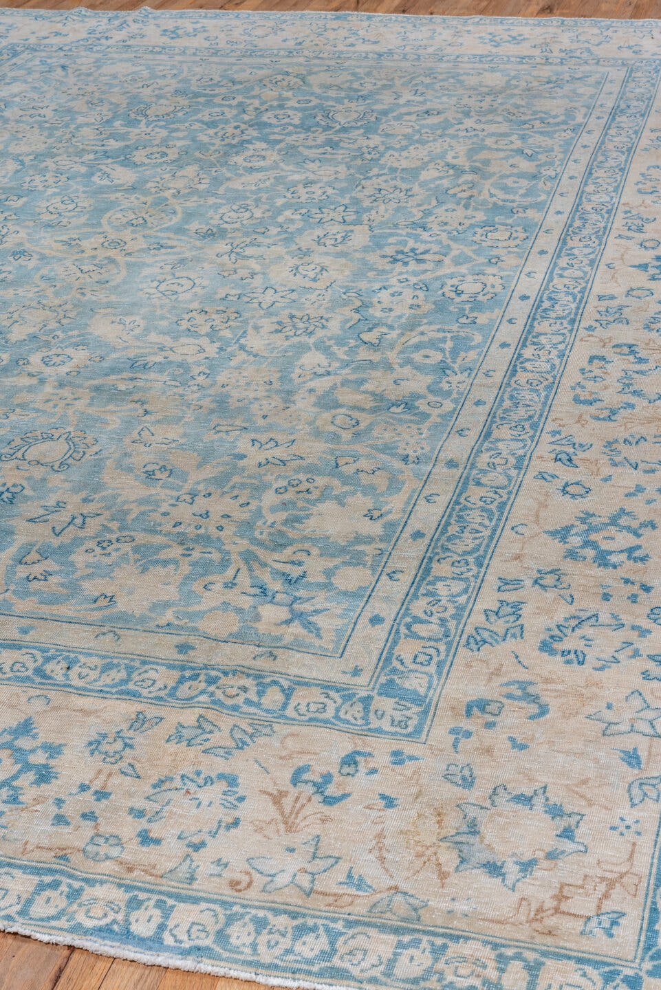 9' x 12' one-of-a-kind handmade vintage Tabriz large size rug. Color palette: sky blue, ivory, cream, beige, taupe