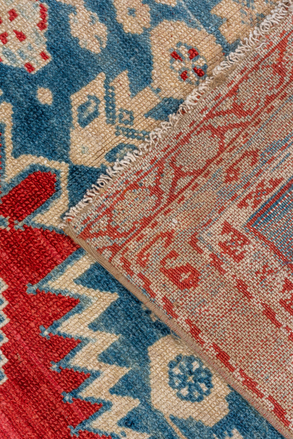 2' x 8' one-of-a-kind handmade vintage Malayer runner rug. Color palette: blue, brown, gray, light gray, off-white, red