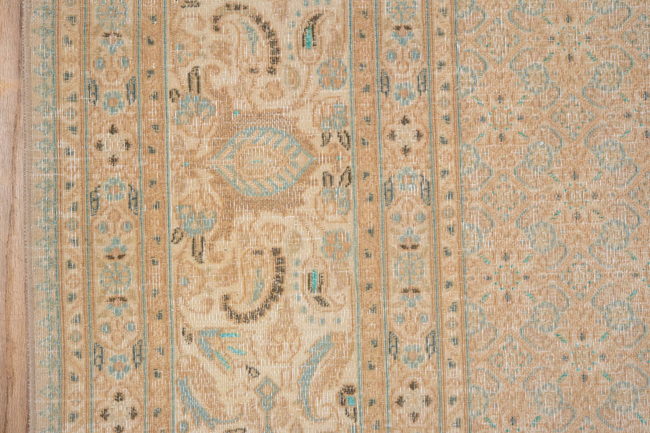 7' x 9' one-of-a-kind handmade vintage Tabriz rug. Color palette: brown, gray, light gray, off-white, orange, tan