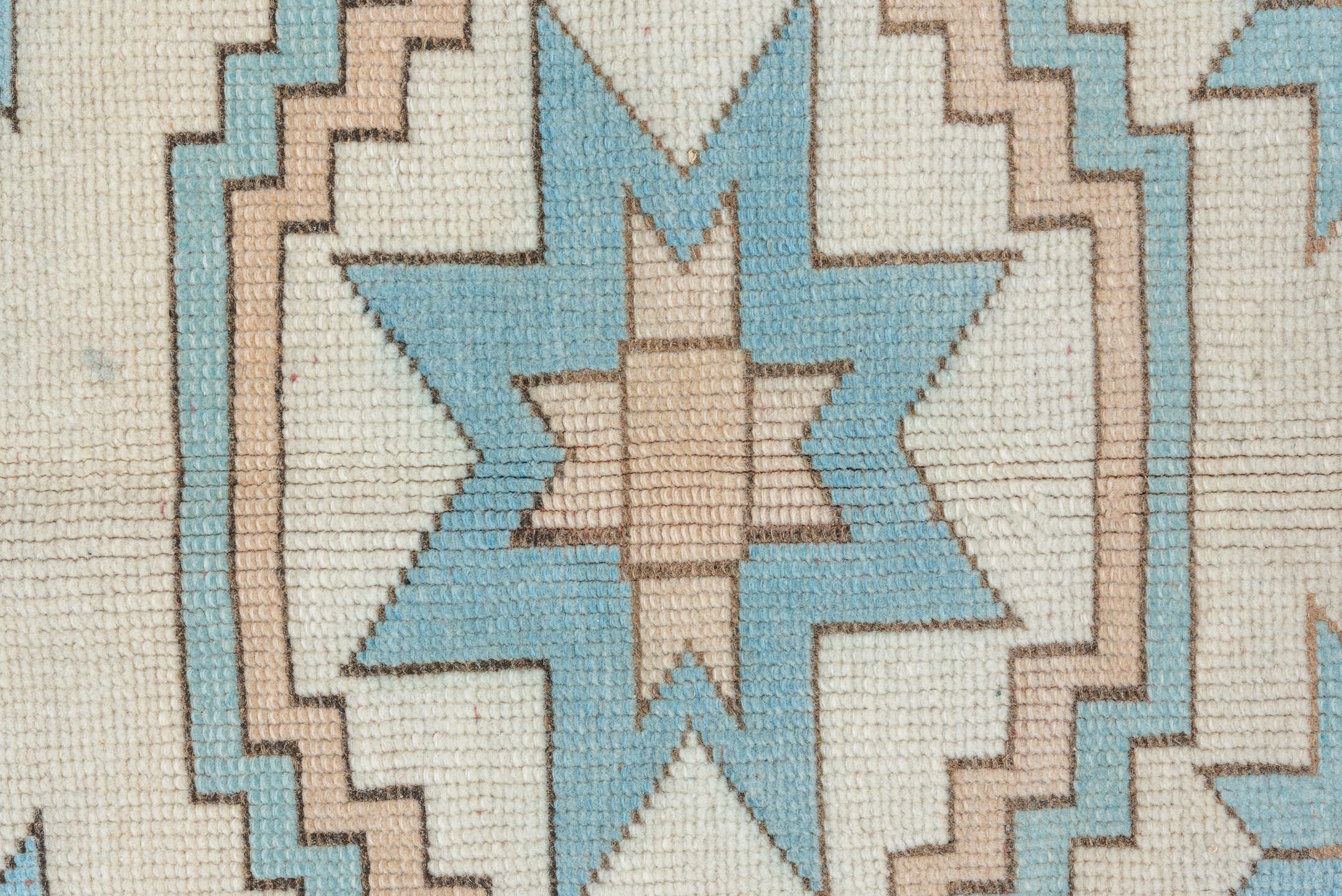 4' x 7' one-of-a-kind handmade vintage Oushak rug. Color palette: ivory, sky blue, beige, taupe, camel, light blue, gray
