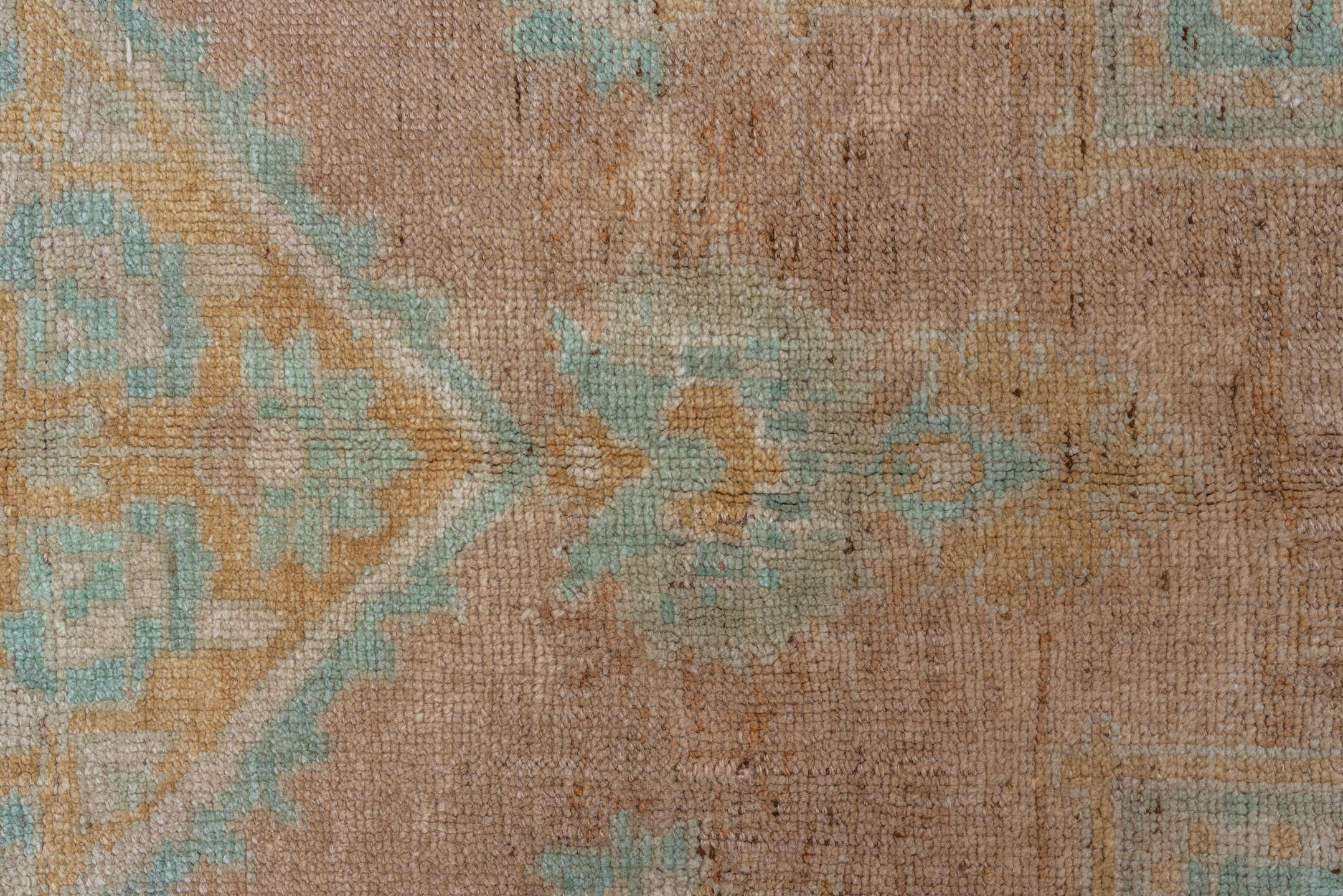 6' x 10' one-of-a-kind handmade vintage Oushak large size rug. Color palette: aqua, taupe, beige, ivory, sand, teal, gray