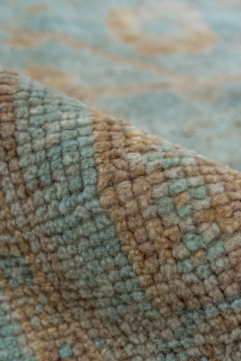 6' x 10' one-of-a-kind handmade vintage Oushak large size rug. Color palette: aqua, taupe, beige, ivory, sand, teal, gray