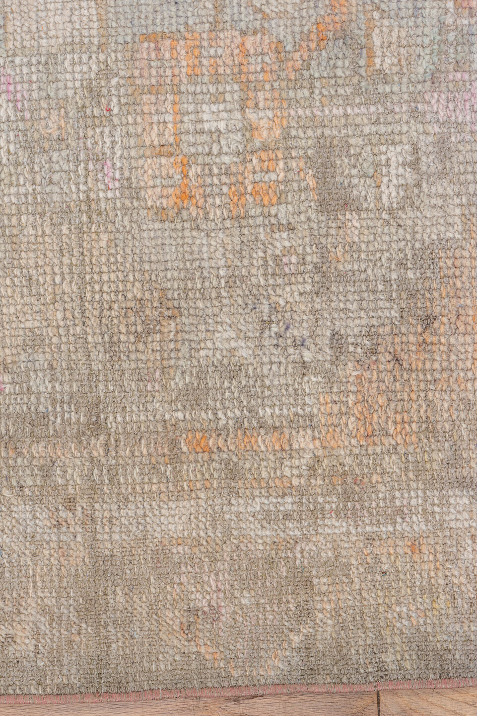 2' x 4' one-of-a-kind handmade vintage Oushak small size rug. Color palette: brown, gray, light gray, off-white, pink