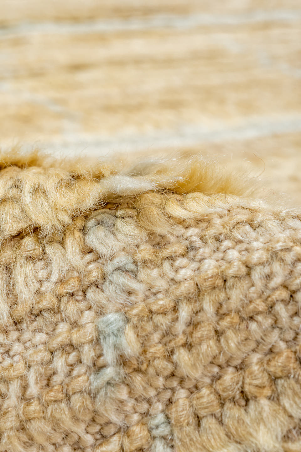 8' x 12' one-of-a-kind handmade vintage Anr large size rug. Color palette: camel, ivory, beige, taupe, gray