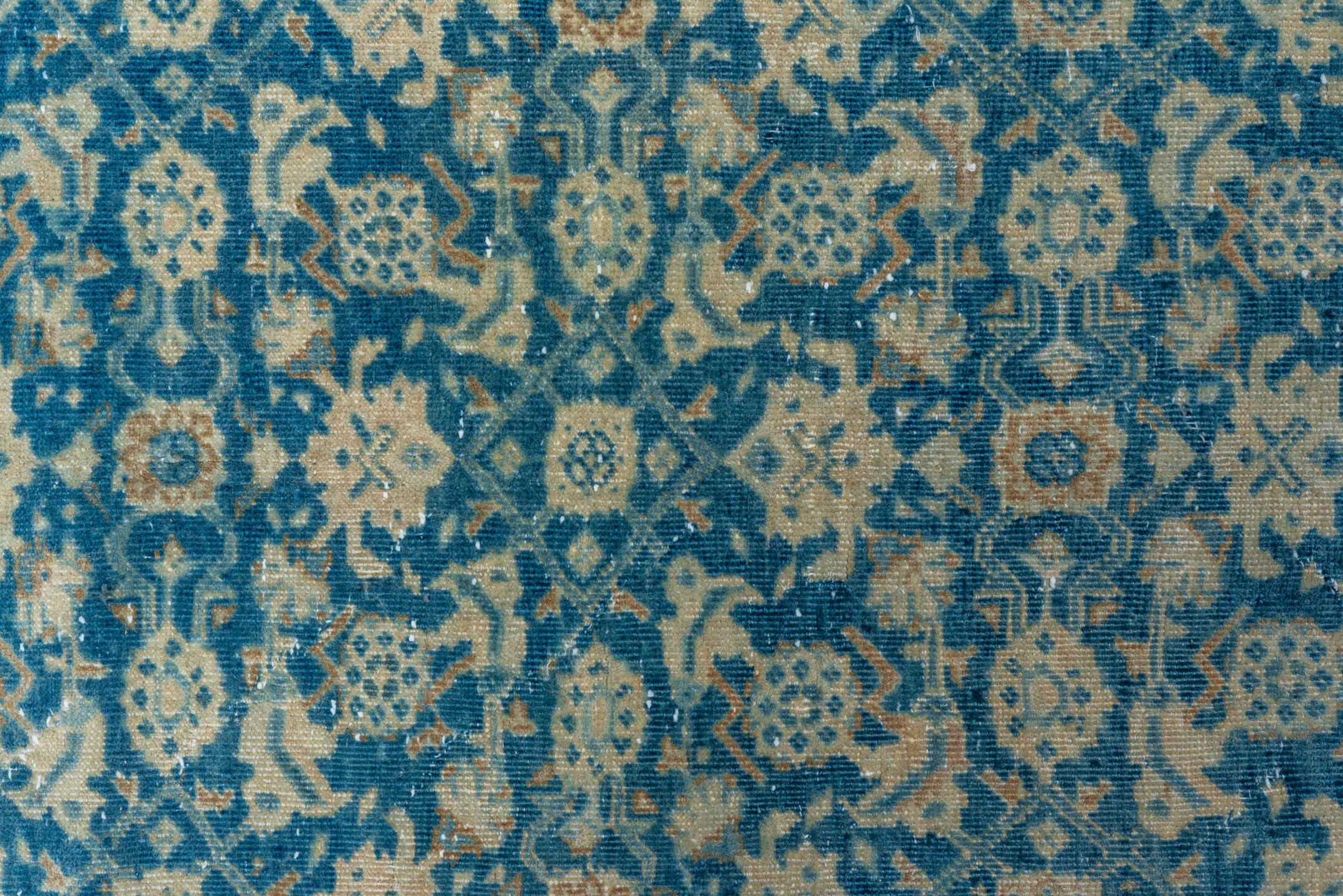 2' x 16' one-of-a-kind handmade vintage Tabriz runner rug. Color palette: blue, ivory, sky blue, navy, cream, light blue