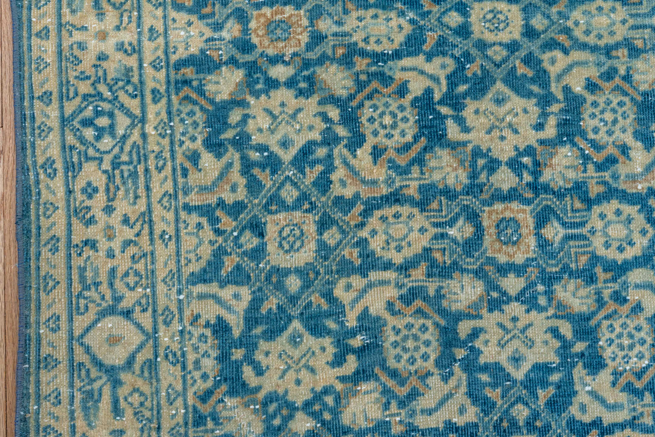 2' x 16' one-of-a-kind handmade vintage Tabriz runner rug. Color palette: blue, ivory, sky blue, navy, cream, light blue