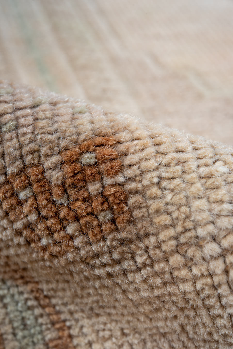 3' x 6' one-of-a-kind handmade vintage Oushak small size rug. Color palette: ivory, beige, camel, taupe, pale_aqua, sand