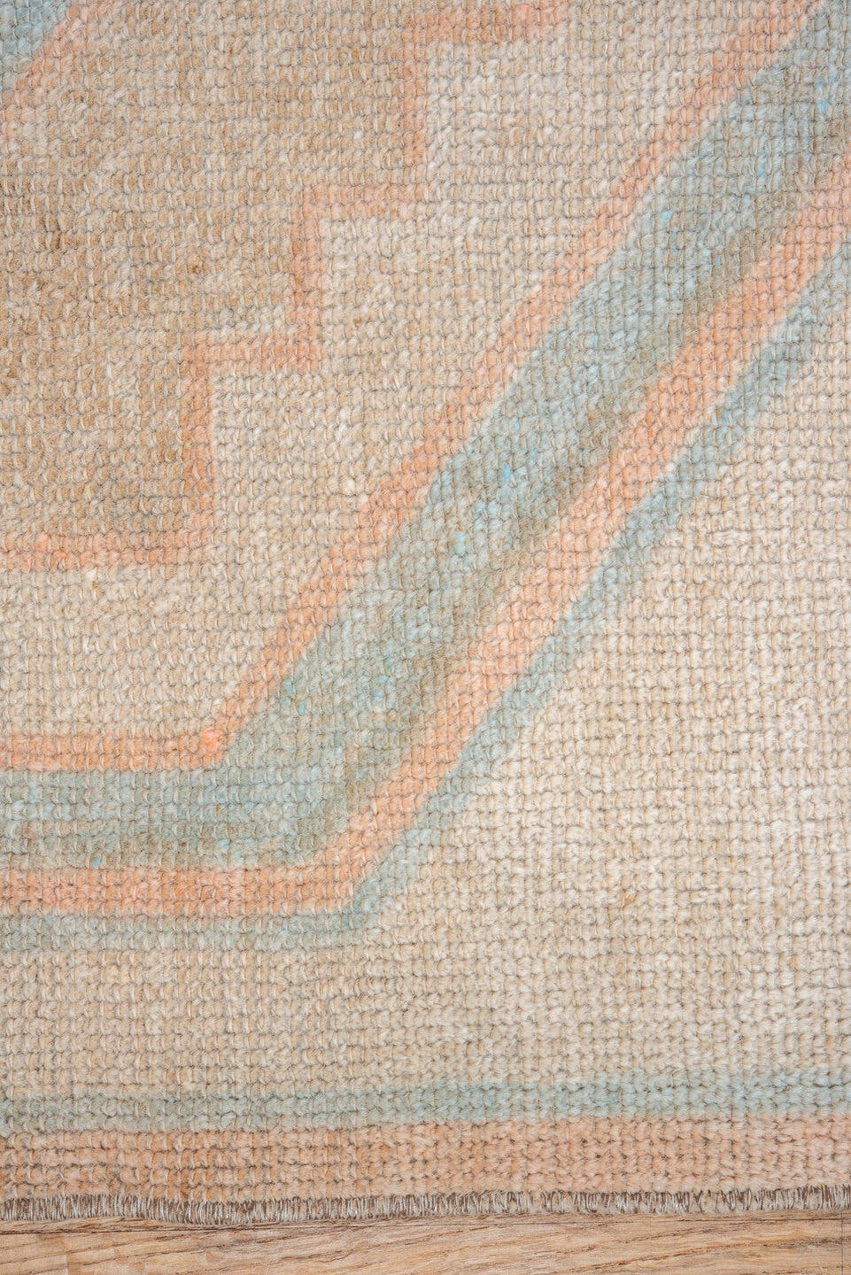3' x 3' one-of-a-kind handmade vintage Oushak small size rug. Color palette: ivory, beige, pale blue, blush, sand