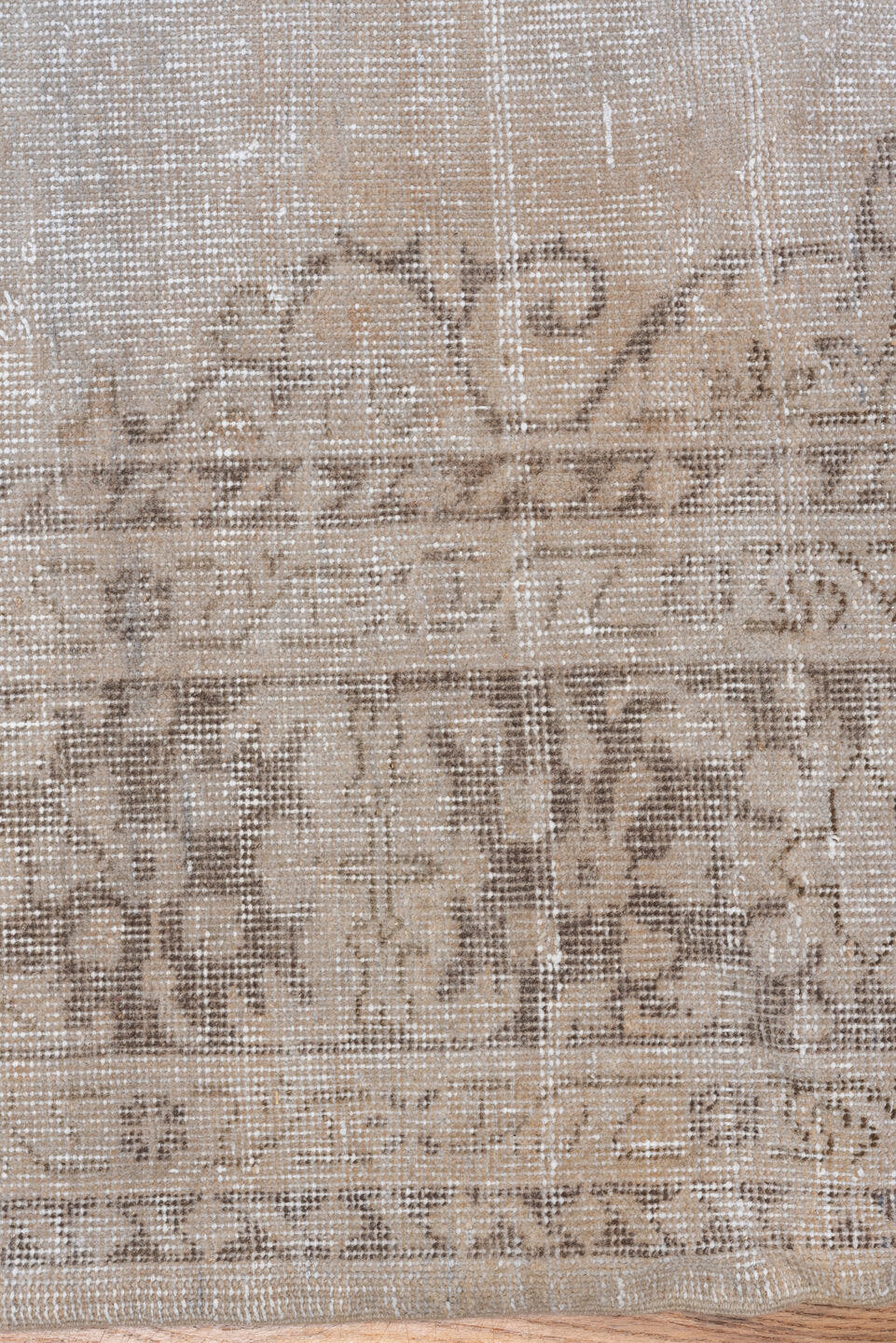 7' x 10' one-of-a-kind handmade vintage Oushak large size rug. Color palette: ivory, taupe, beige, stone, greige, gray