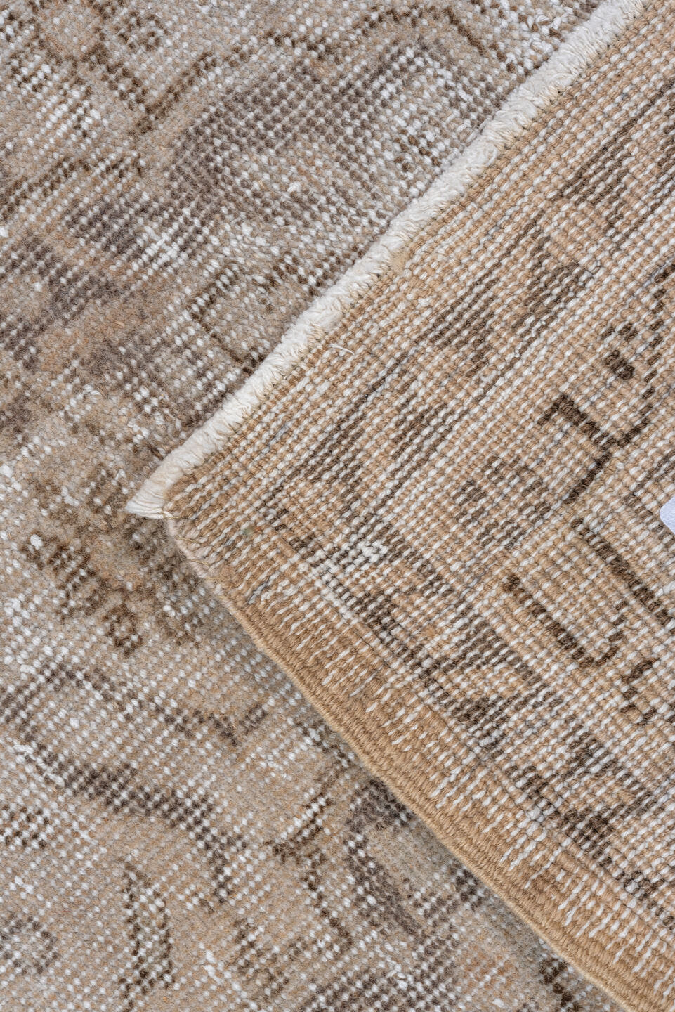 7' x 10' one-of-a-kind handmade vintage Oushak large size rug. Color palette: ivory, taupe, beige, stone, greige, gray