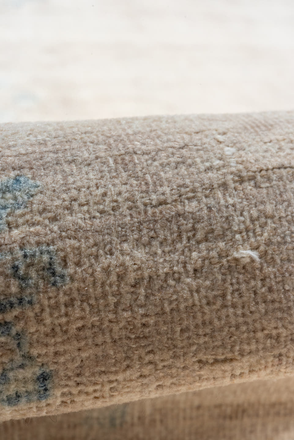 2' x 14' one-of-a-kind handmade vintage Kerman runner rug. Color palette: beige, ivory, pale blue, taupe, cream, light blue