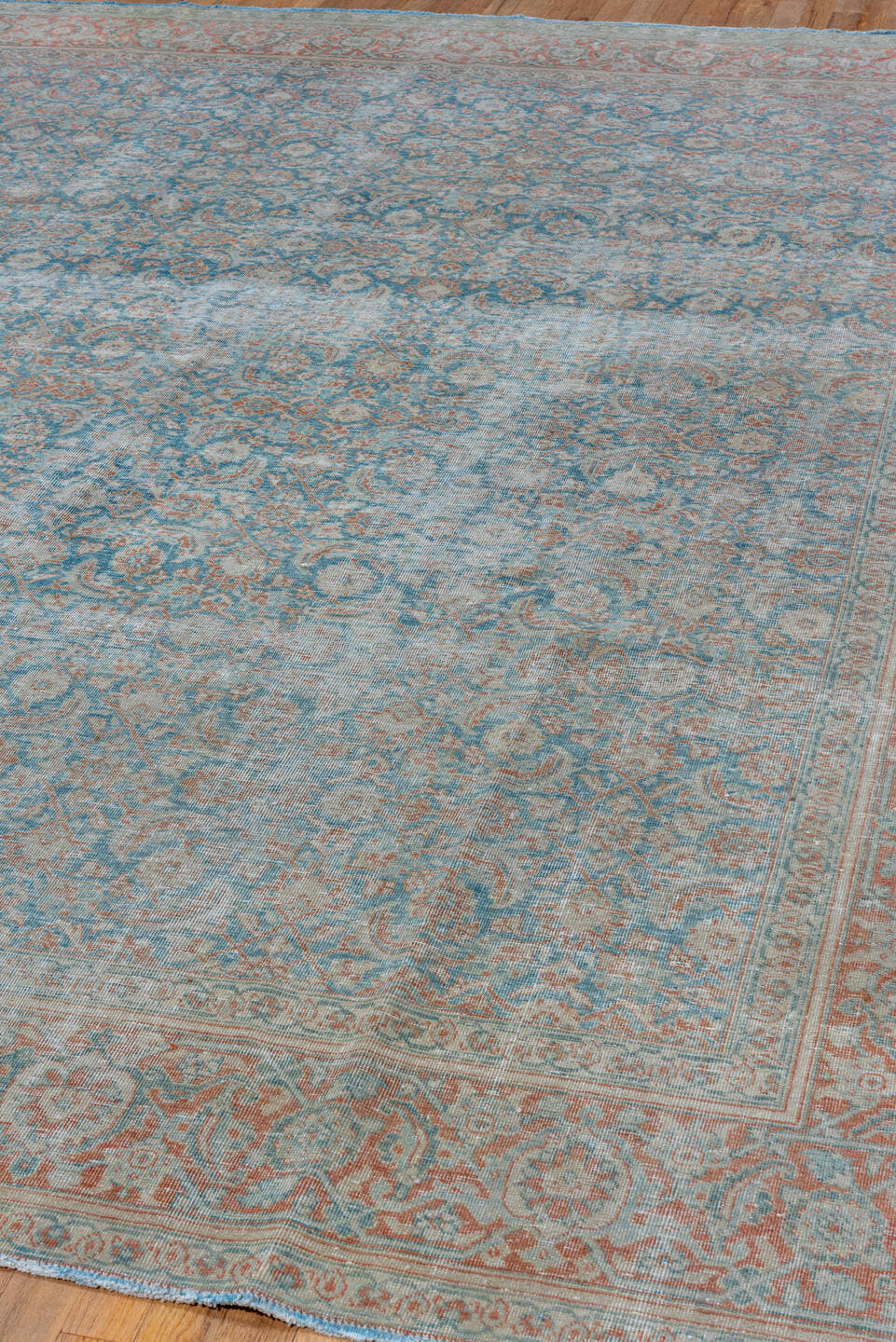 8' x 10' one-of-a-kind handmade vintage Tabriz large size rug. Color palette: sky blue, ivory, blush, taupe, slate, rose