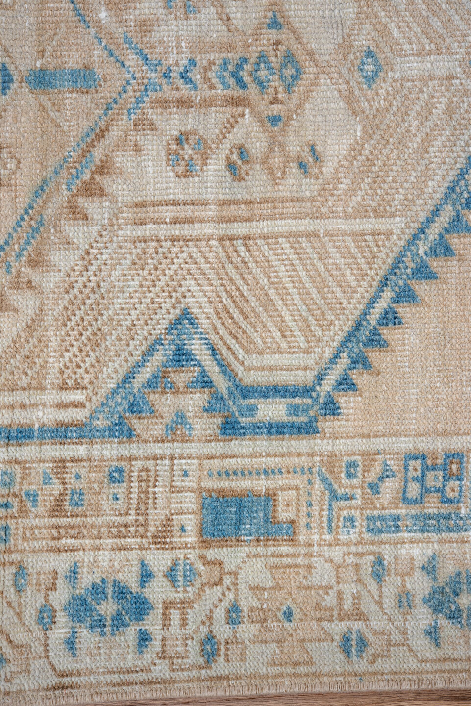 2' x 11' one-of-a-kind handmade vintage Sarab runner rug. Color palette: blue, brown, dark gray, gray, light blue
