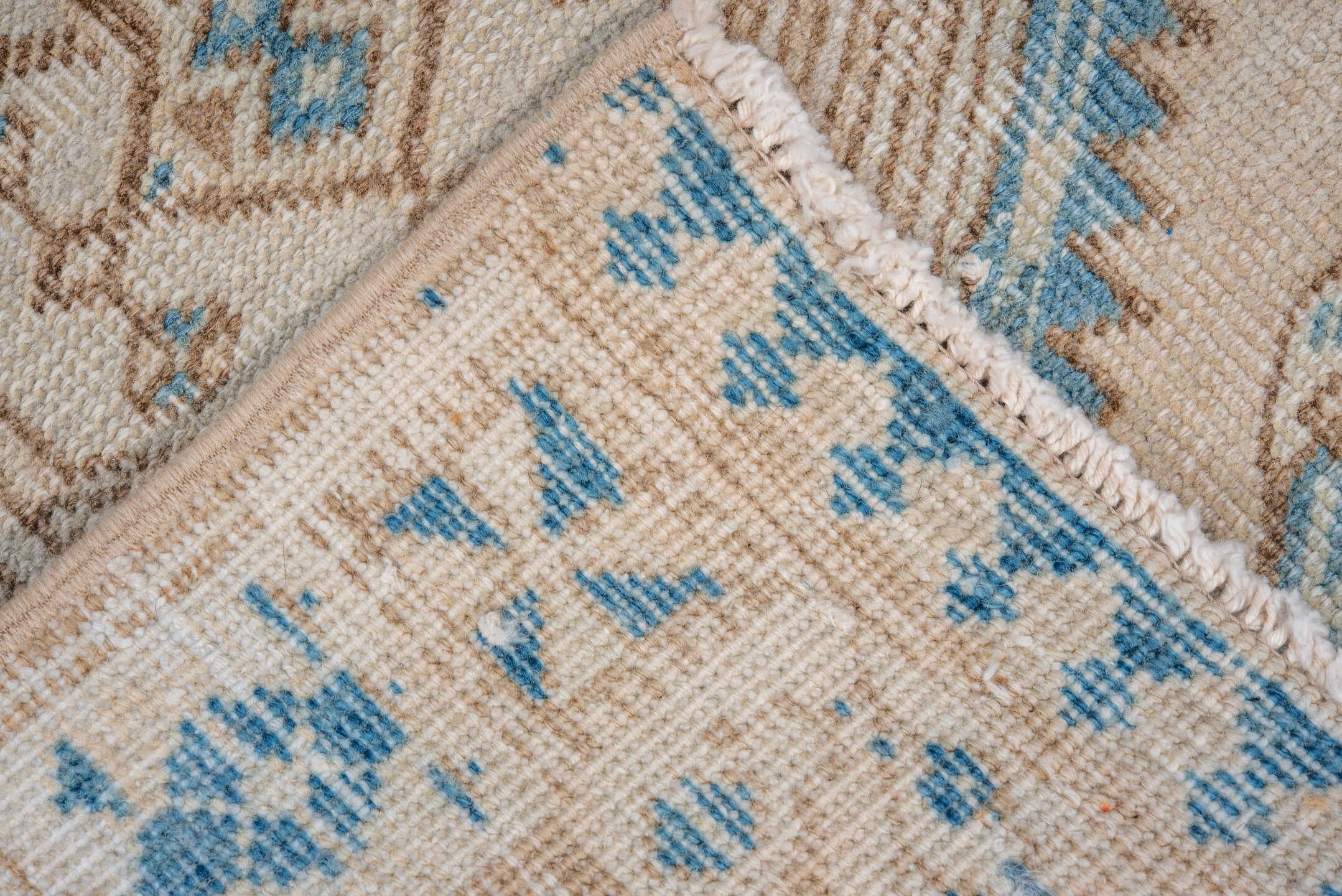 2' x 11' one-of-a-kind handmade vintage Sarab runner rug. Color palette: blue, brown, dark gray, gray, light blue