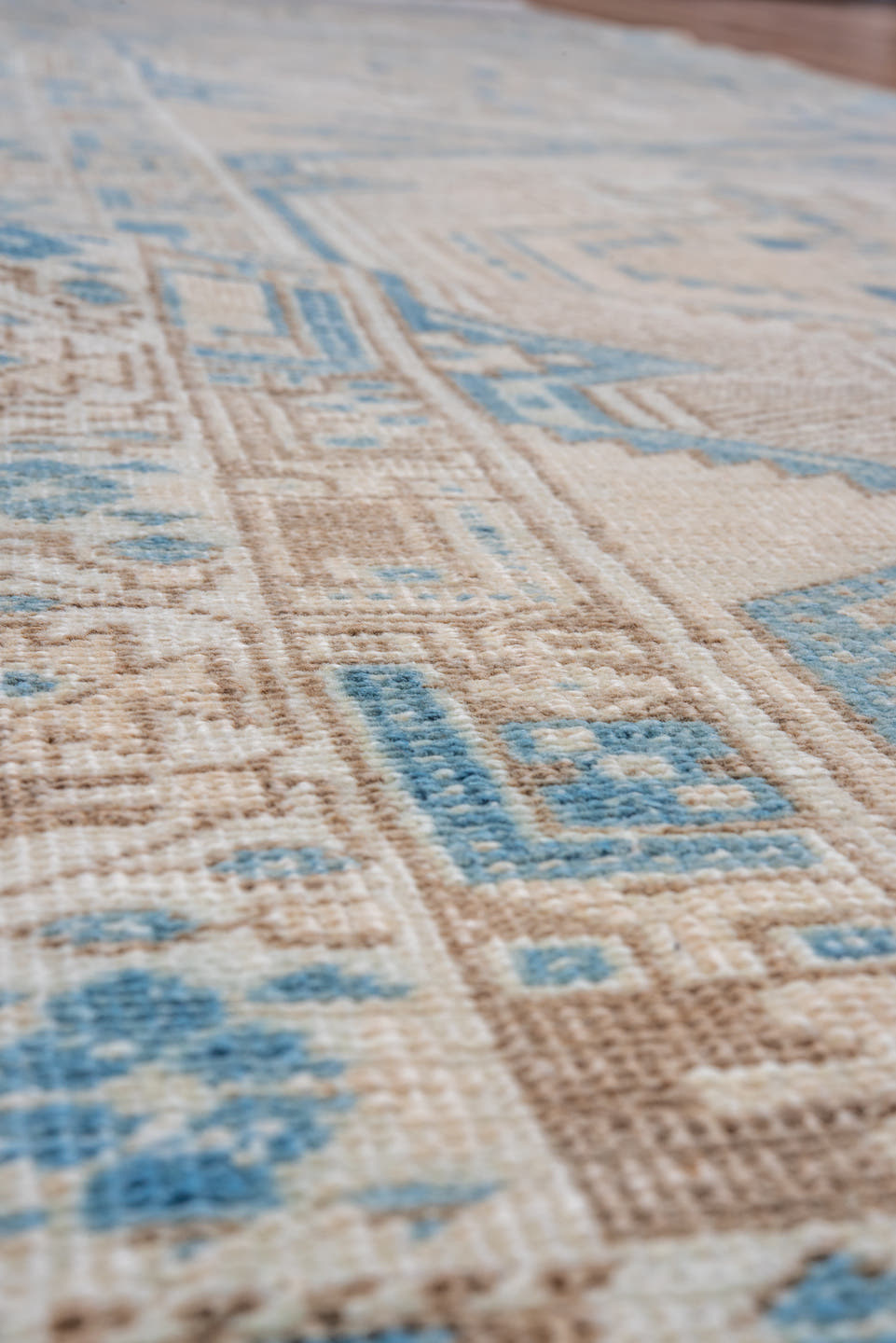 2' x 11' one-of-a-kind handmade vintage Sarab runner rug. Color palette: ivory, sky blue, beige, taupe, camel, light blue