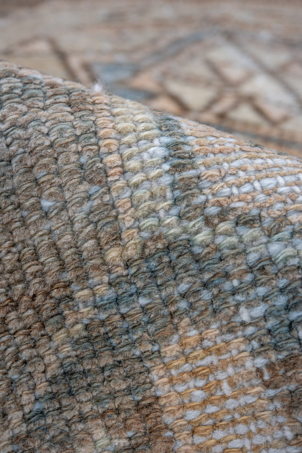 3' x 6' one-of-a-kind handmade vintage Baktiary small size rug. Color palette: taupe, ivory, sky blue, camel, brown, sand