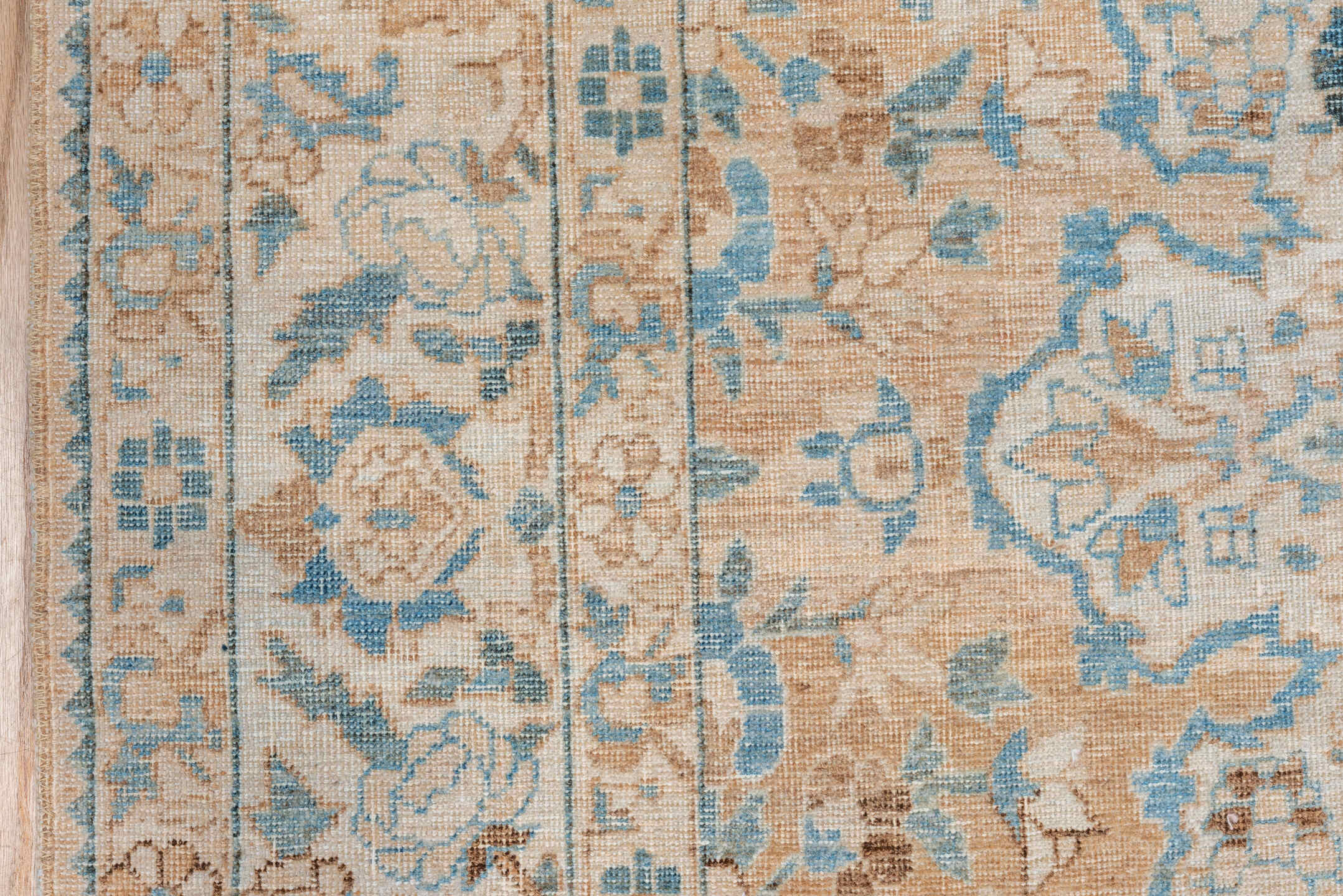 6' x 10' one-of-a-kind handmade vintage Baktiary large size rug. Color palette: ivory, beige, sky_blue, taupe, camel, slate