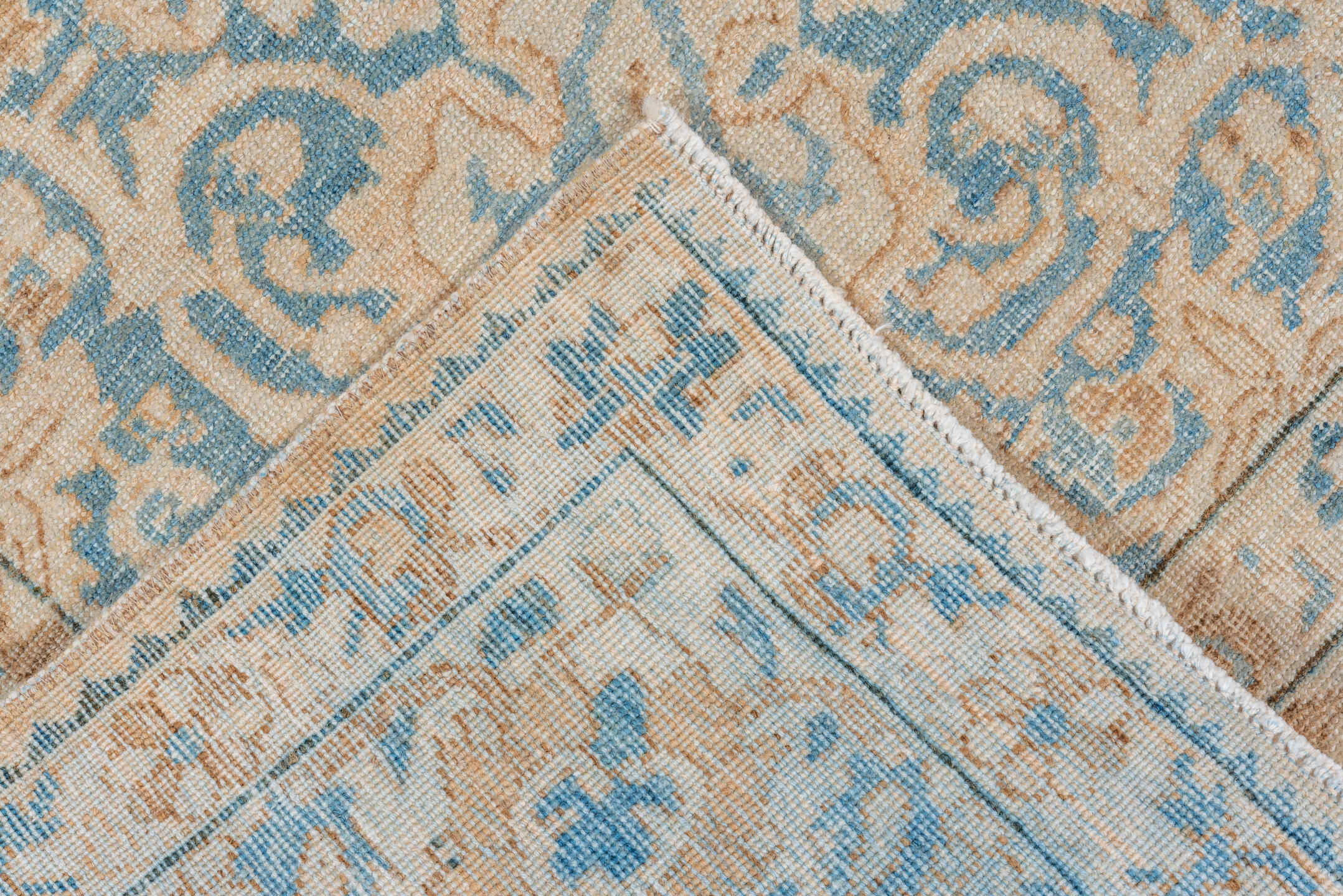 6' x 10' one-of-a-kind handmade vintage Baktiary large size rug. Color palette: ivory, beige, sky_blue, taupe, camel, slate