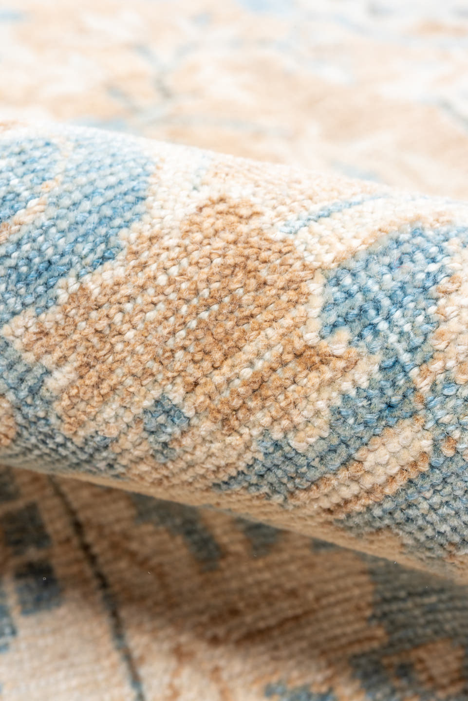 6' x 10' one-of-a-kind handmade vintage Baktiary large size rug. Color palette: ivory, beige, sky_blue, taupe, camel, slate