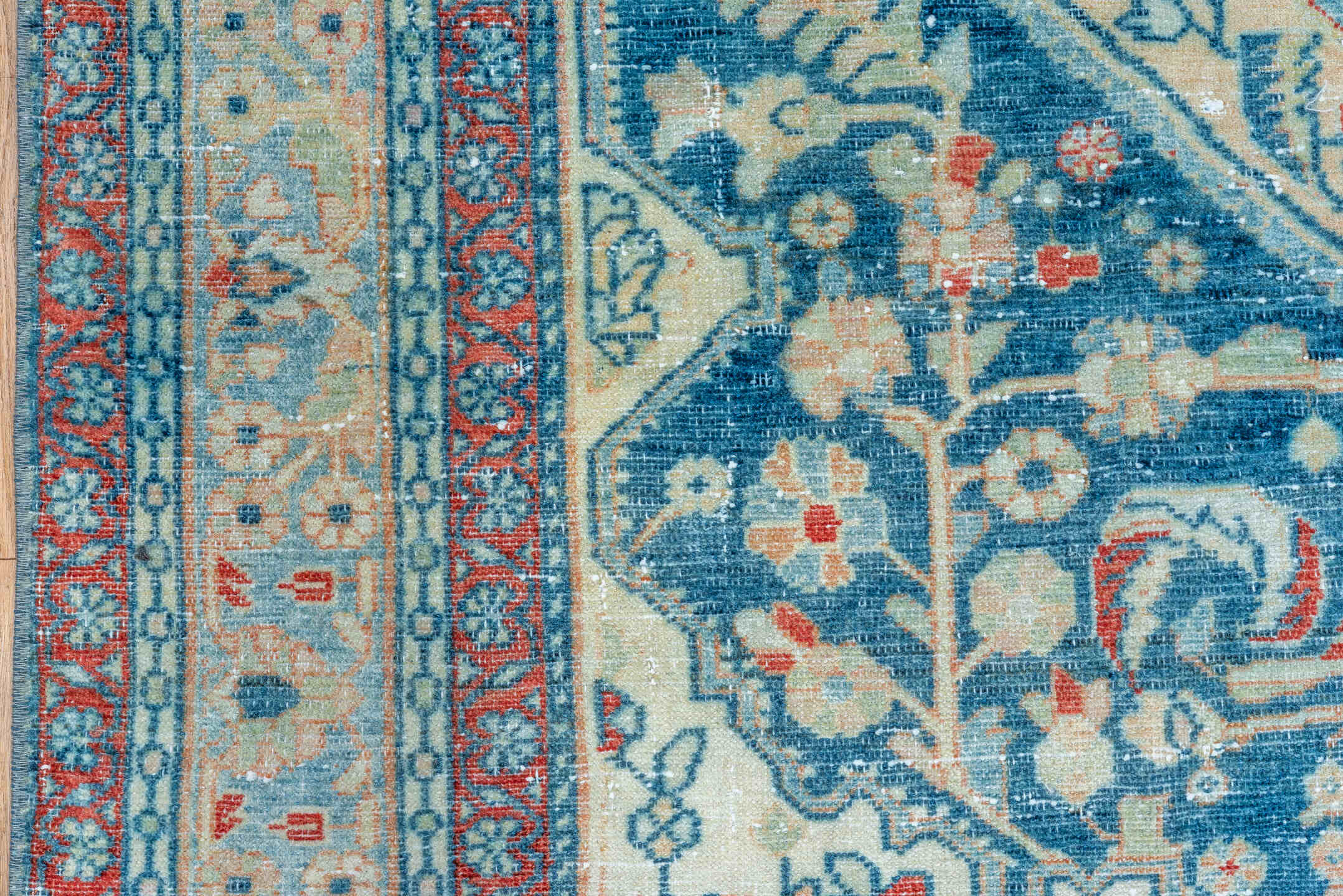 4' x 6' one-of-a-kind handmade vintage Malayer small size rug. Color palette: blue, ivory, sky_blue, rust, coral, cream