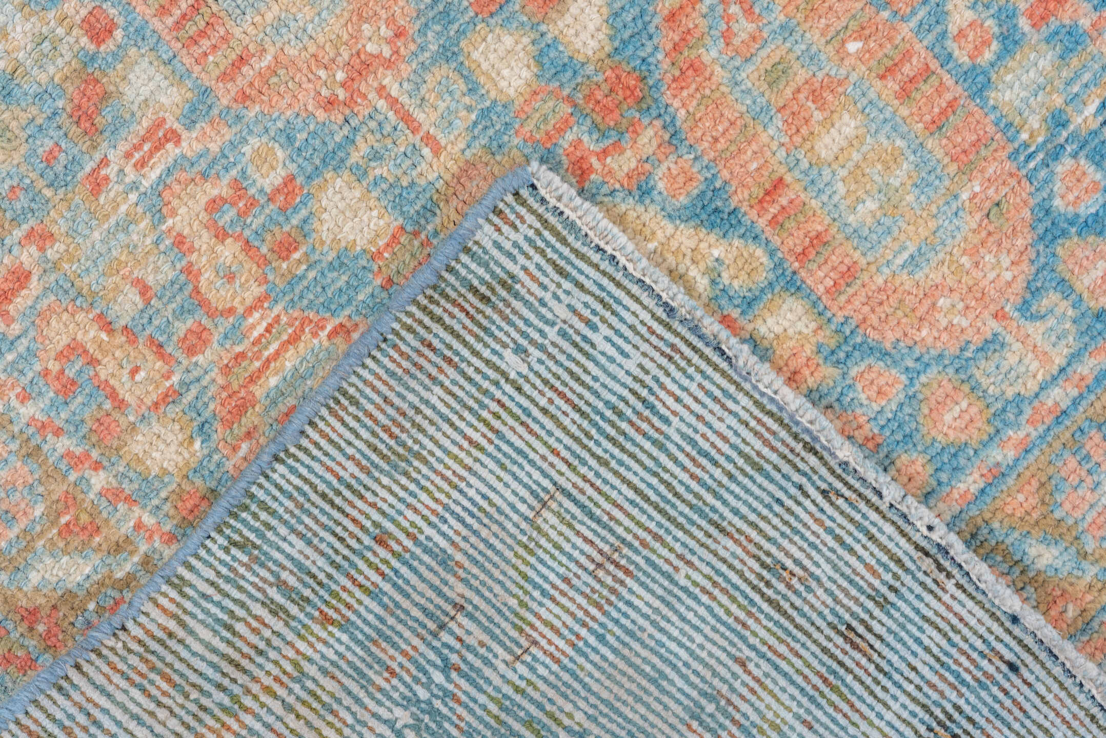 4' x 6' one-of-a-kind handmade vintage Malayer small size rug. Color palette: sky blue, ivory, coral, beige, tan, light blue
