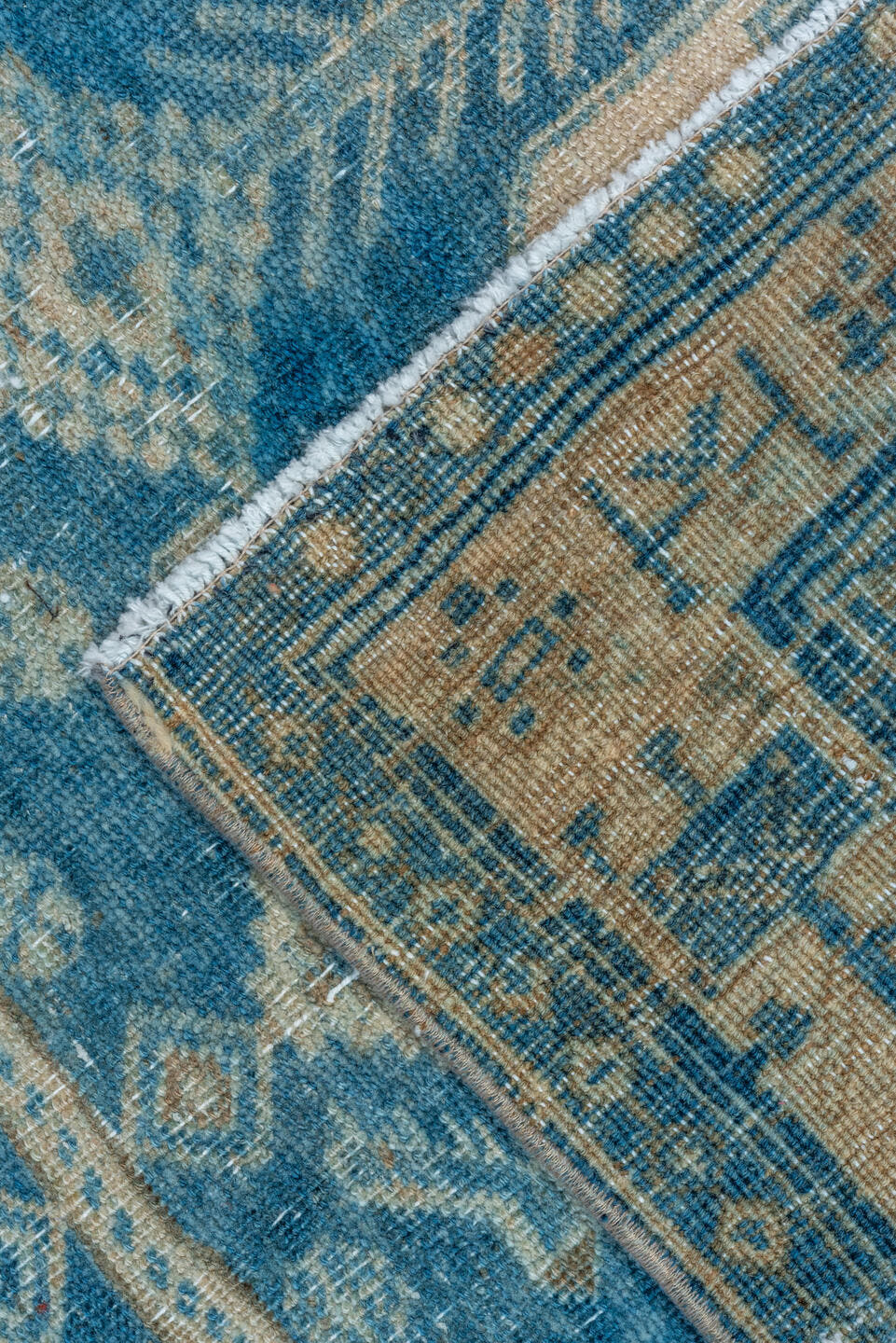 4' x 12' one-of-a-kind handmade vintage Bidjar runner rug. Color palette: blue, ivory, beige, camel, taupe, brown, gray