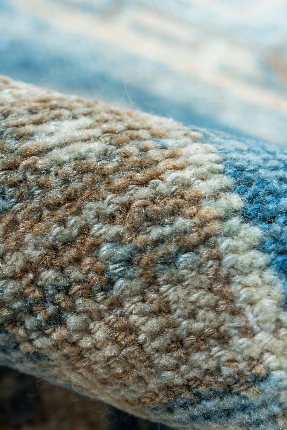 4' x 12' one-of-a-kind handmade vintage Bidjar runner rug. Color palette: blue, brown, gray, light blue, light gray