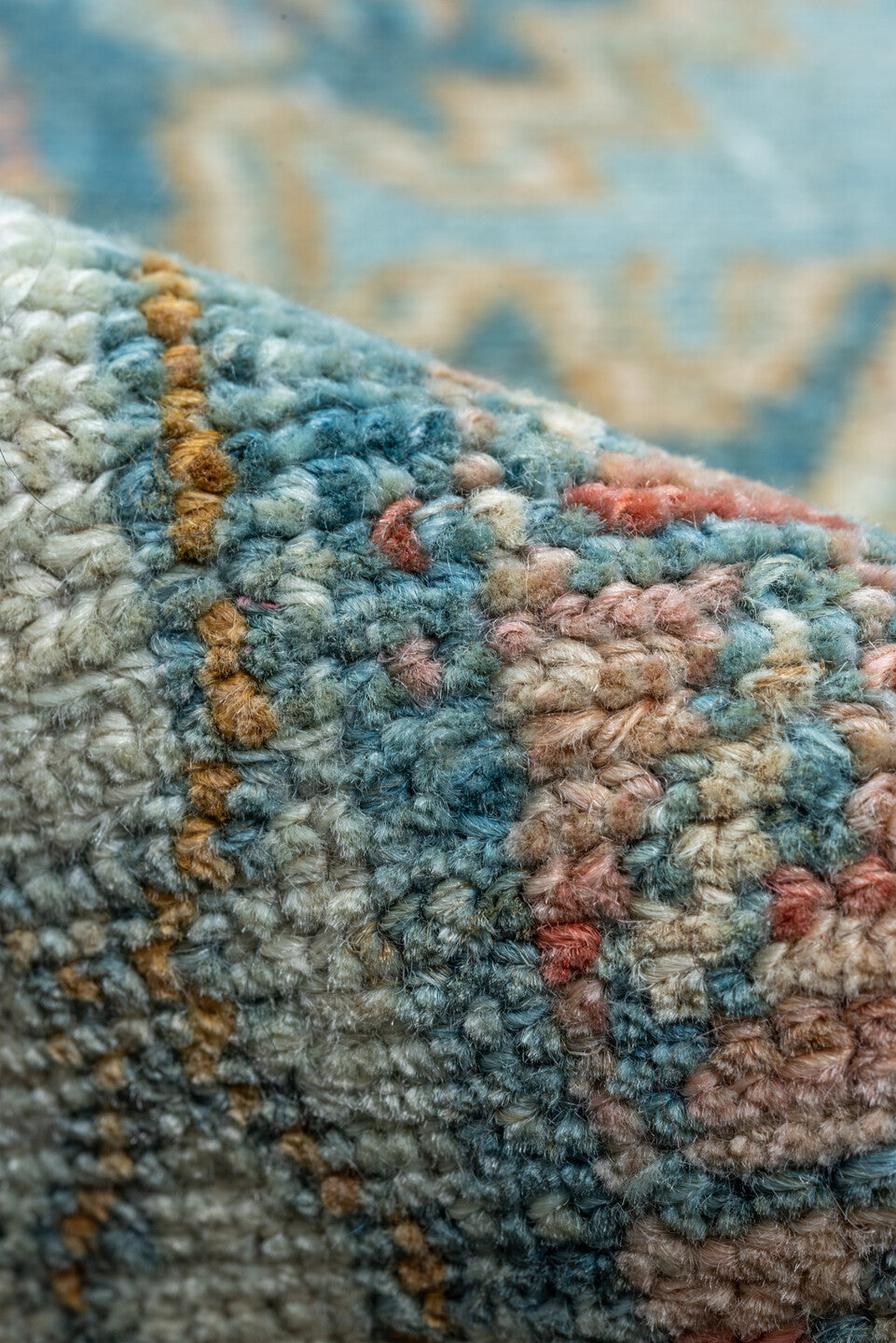 3' x 14' one-of-a-kind handmade vintage Malayer runner rug. Color palette: blue, brown, gray, light gray, off-white, snow