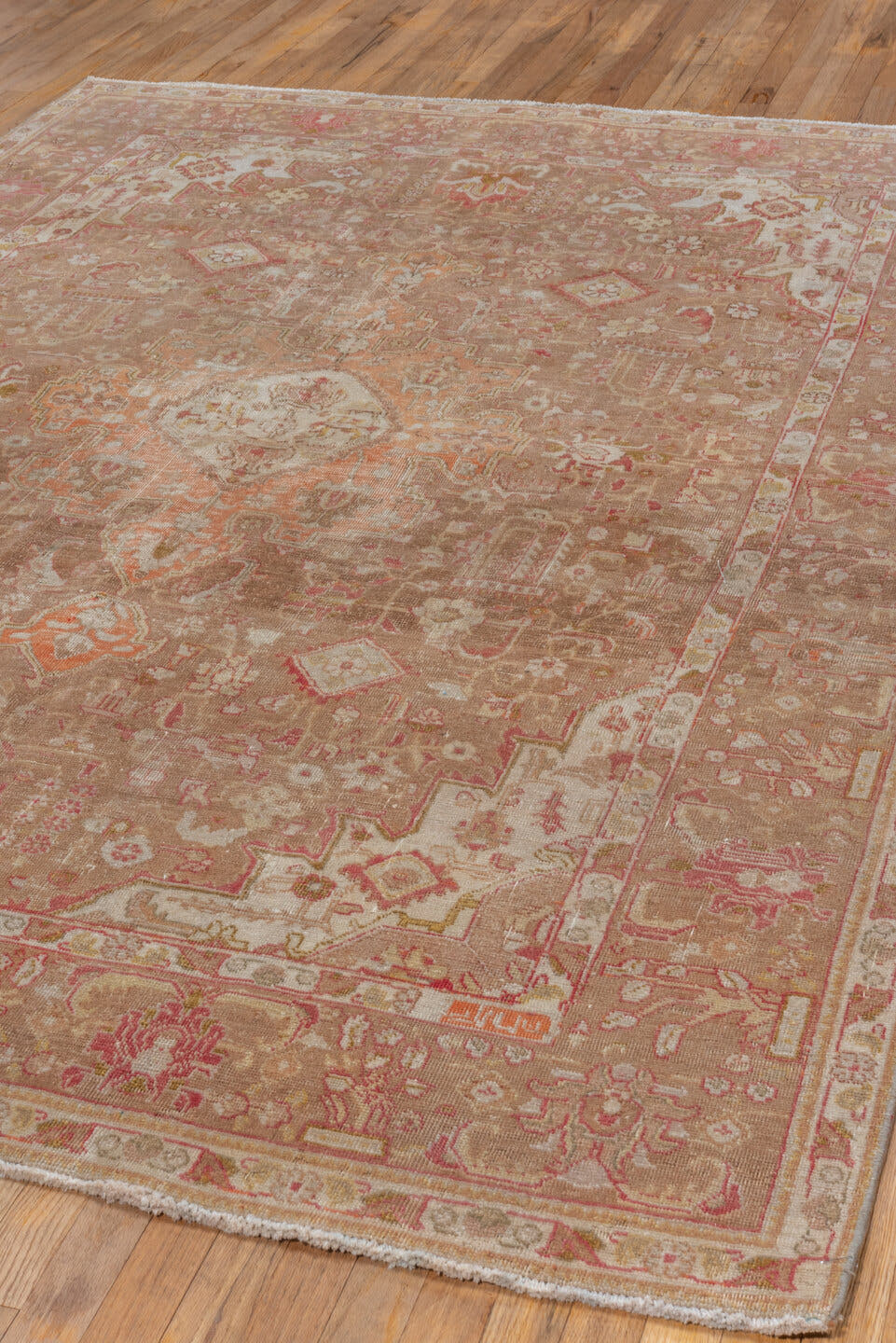 6' x 9' one-of-a-kind handmade vintage Tabriz medium size rug. Color palette: taupe, blush, ivory, rose, camel, peach