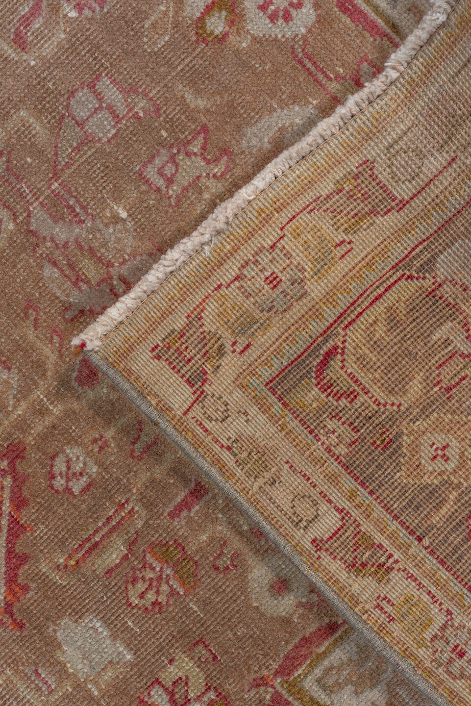6' x 9' one-of-a-kind handmade vintage Tabriz medium size rug. Color palette: taupe, blush, ivory, rose, camel, peach
