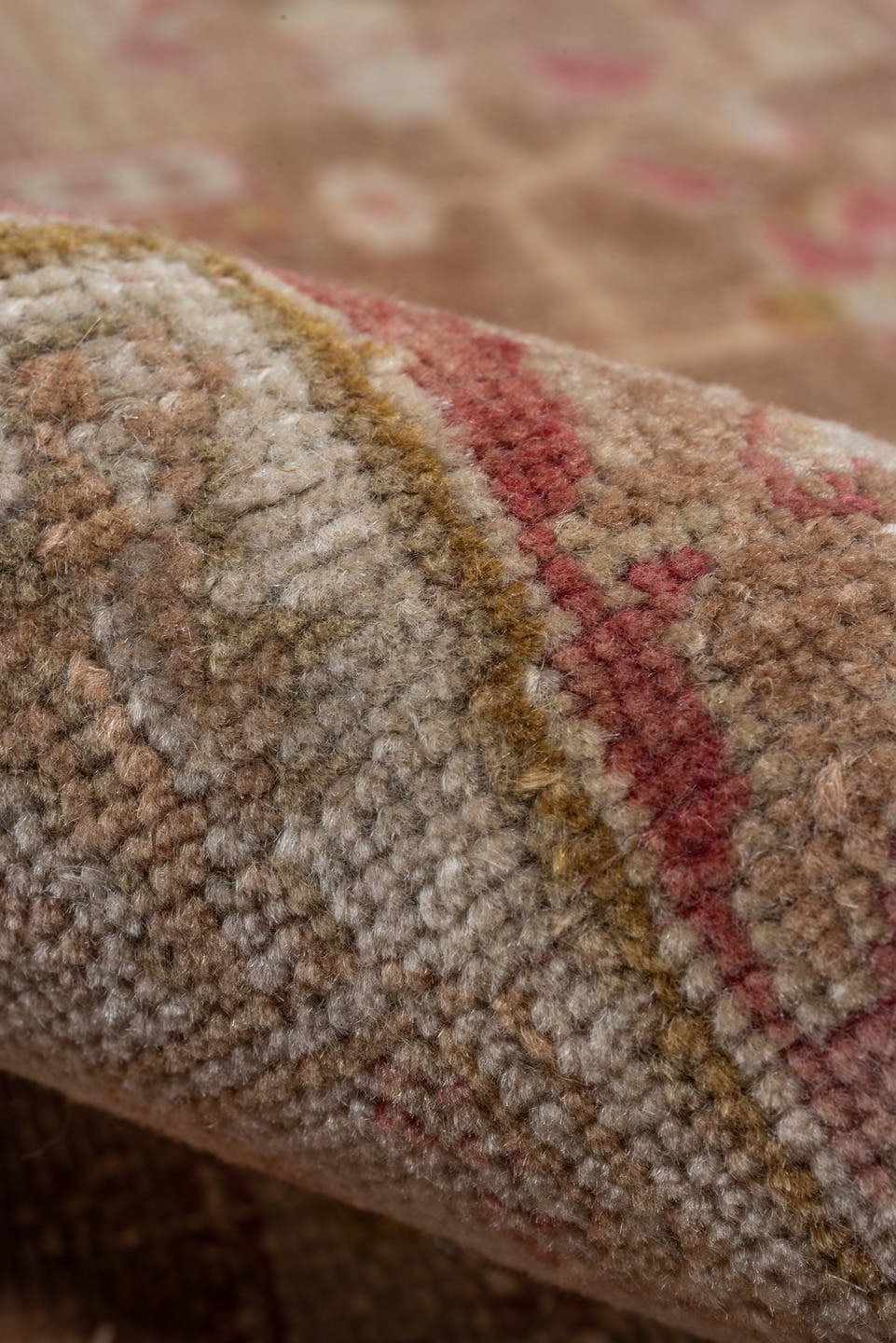 6' x 9' one-of-a-kind handmade vintage Tabriz medium size rug. Color palette: taupe, blush, ivory, rose, camel, peach