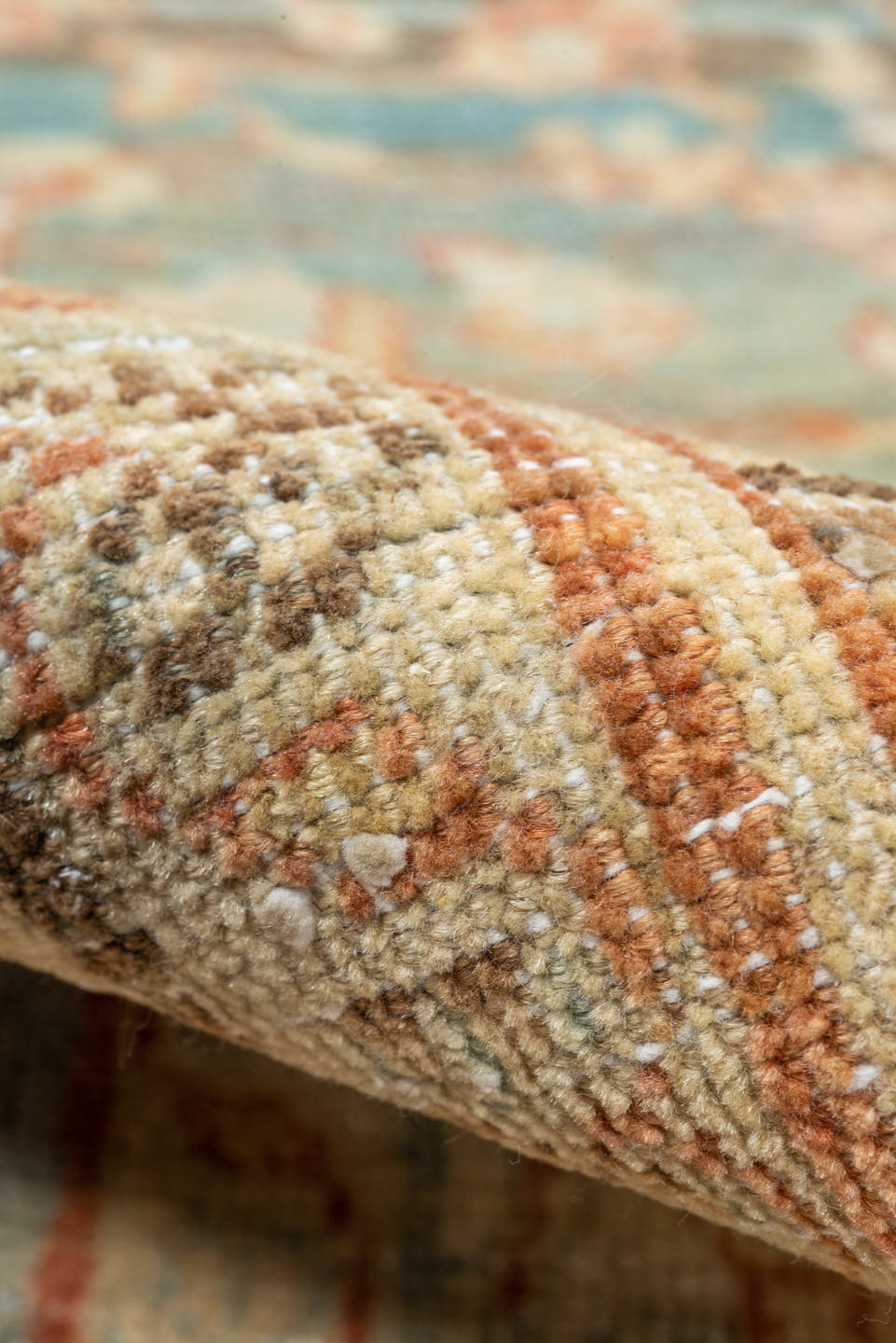 4' x 8' one-of-a-kind handmade vintage Mahal rug. Color palette: sky blue, ivory, coral, taupe, brown, beige, light blue