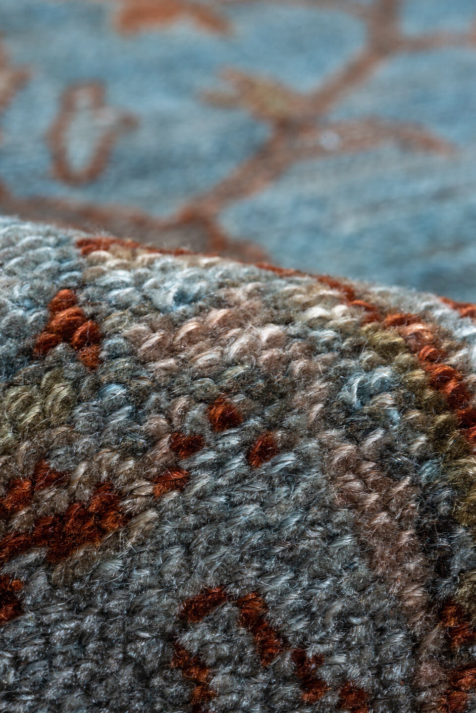 12' x 20' one-of-a-kind handmade vintage Malayer oversize rug. Color palette: blue, rust, ivory, taupe, brown, charcoal