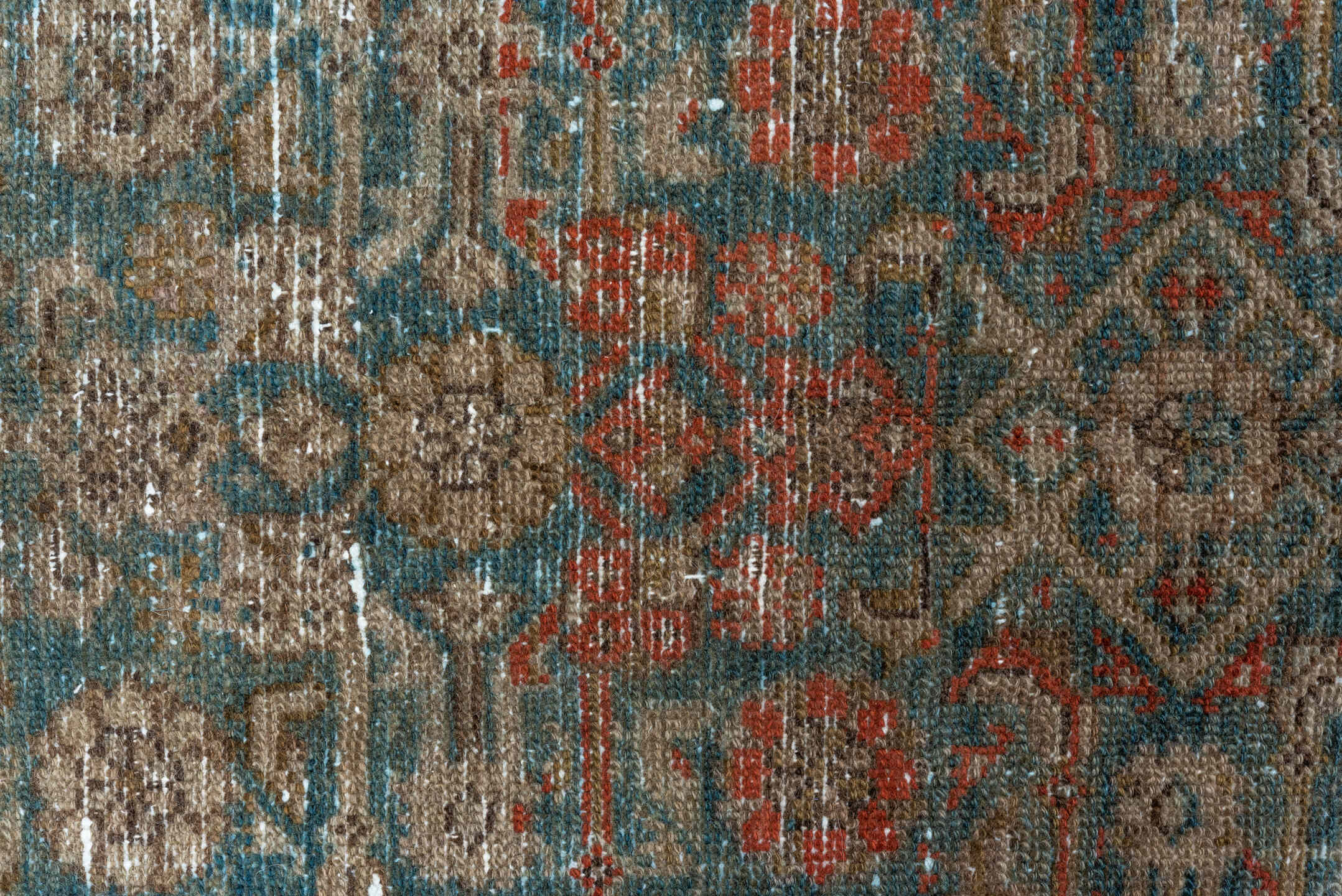 5' x 9' one-of-a-kind handmade vintage Malayer medium size rug. Color palette: taupe, teal, brown, ivory, charcoal, rust