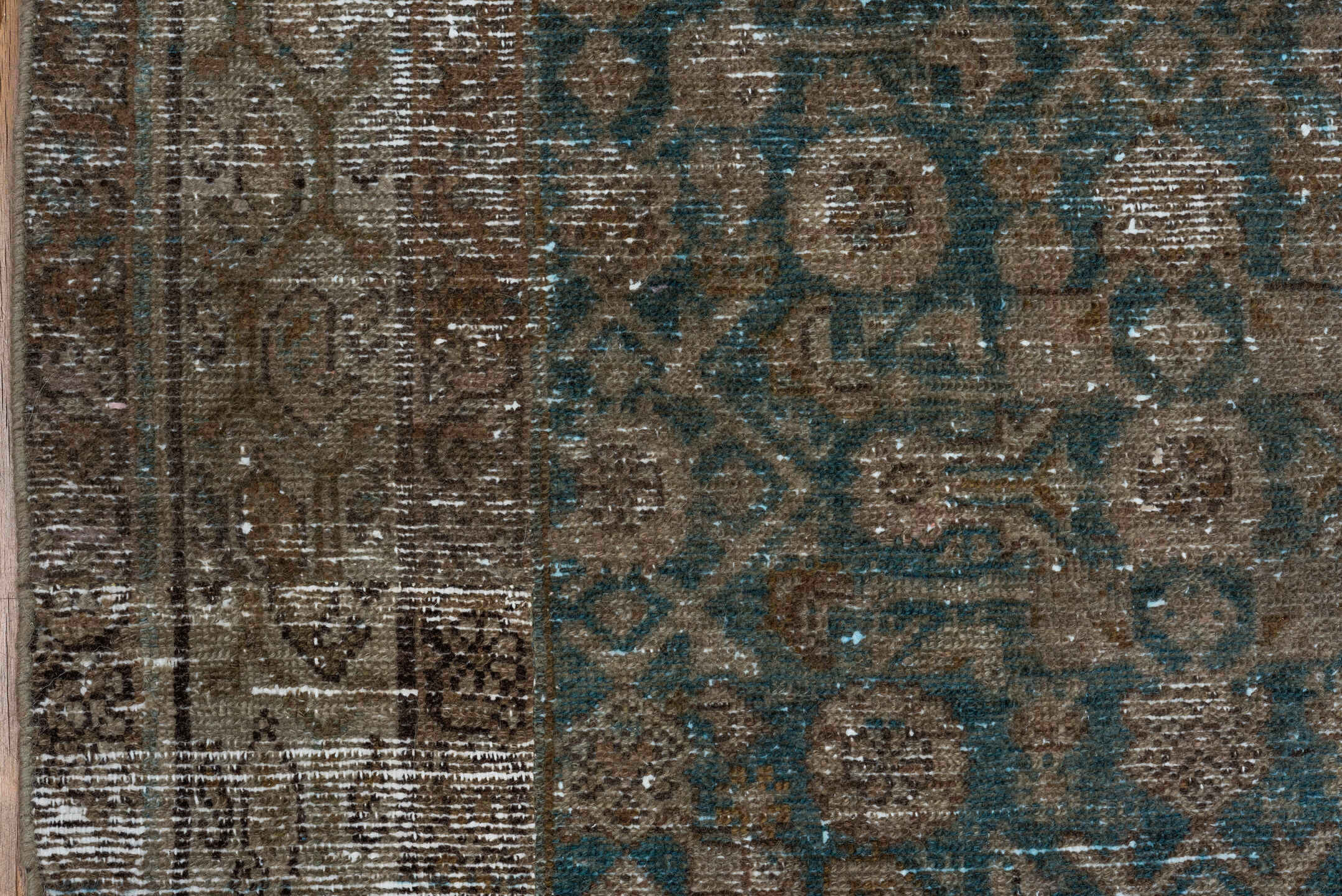 5' x 9' one-of-a-kind handmade vintage Malayer medium size rug. Color palette: taupe, teal, brown, ivory, charcoal, rust