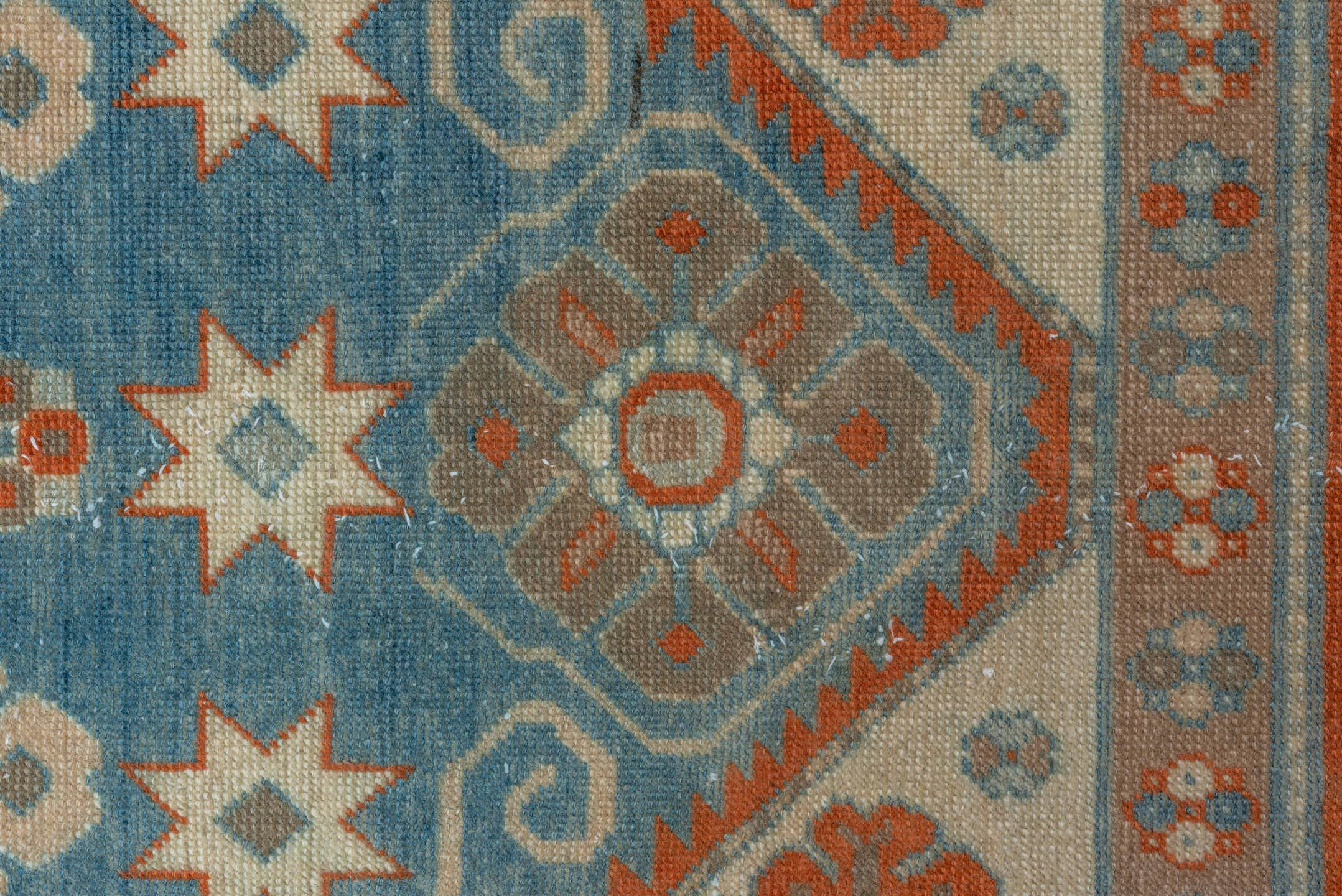 3' x 5' one-of-a-kind handmade vintage Shirvan small size rug. Color palette: sky blue, rust, ivory, light blue, taupe