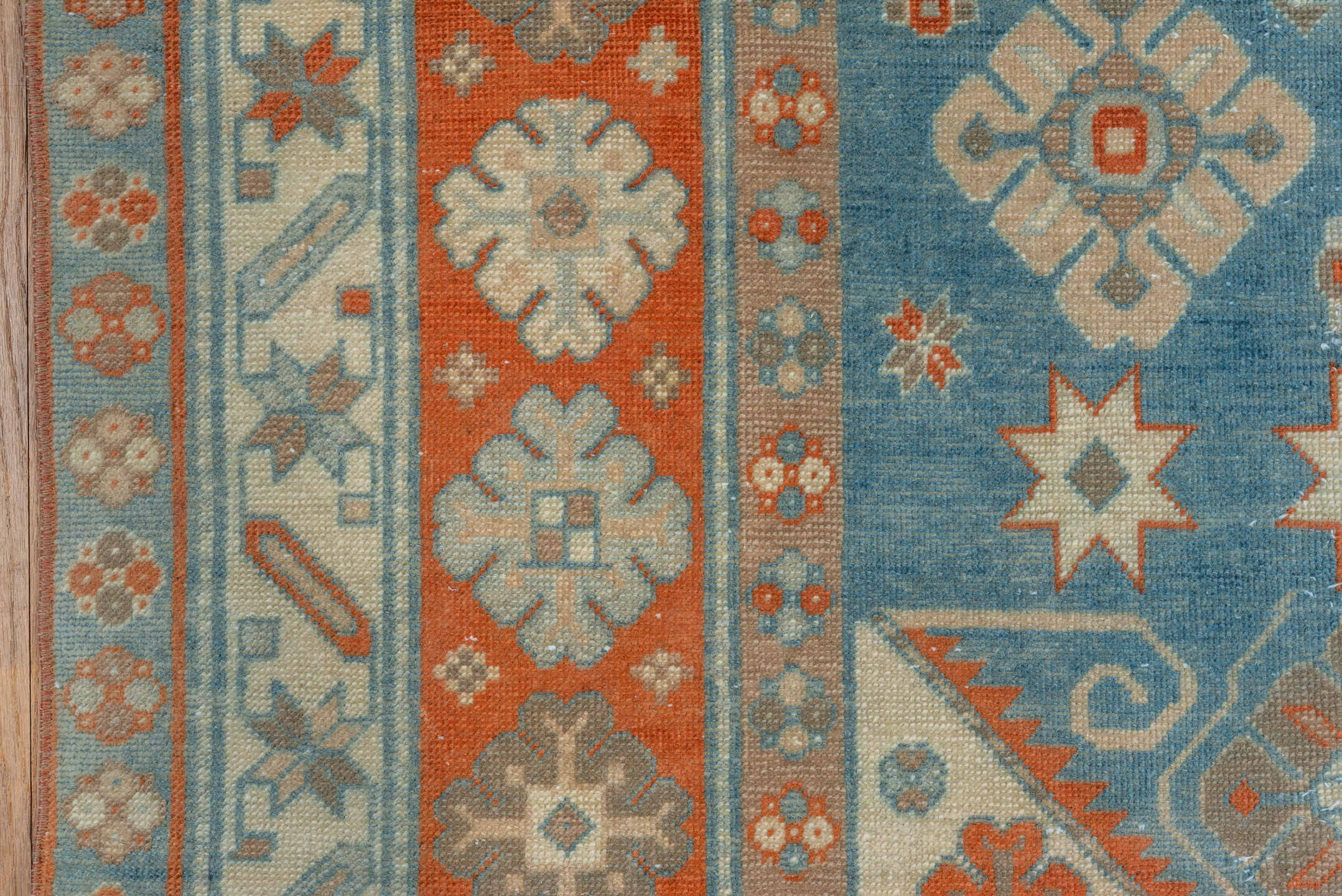 3' x 5' one-of-a-kind handmade vintage Shirvan small size rug. Color palette: sky blue, rust, ivory, light blue, taupe