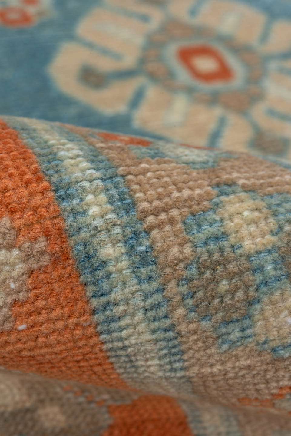 3' x 5' one-of-a-kind handmade vintage Shirvan small size rug. Color palette: sky blue, rust, ivory, light blue, taupe