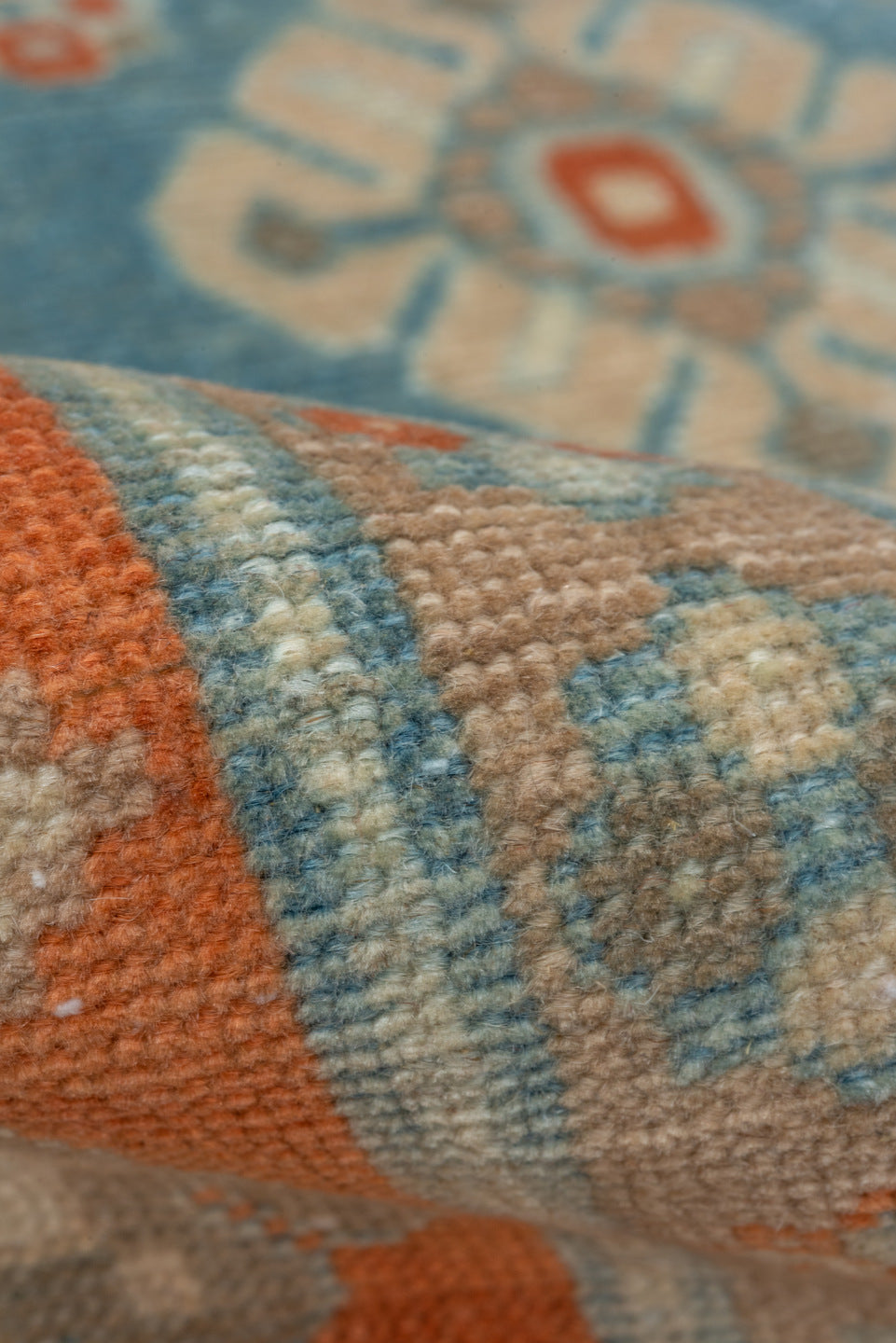 3' x 5' one-of-a-kind handmade vintage Shirvan small size rug. Color palette: sky blue, rust, ivory, light blue, taupe